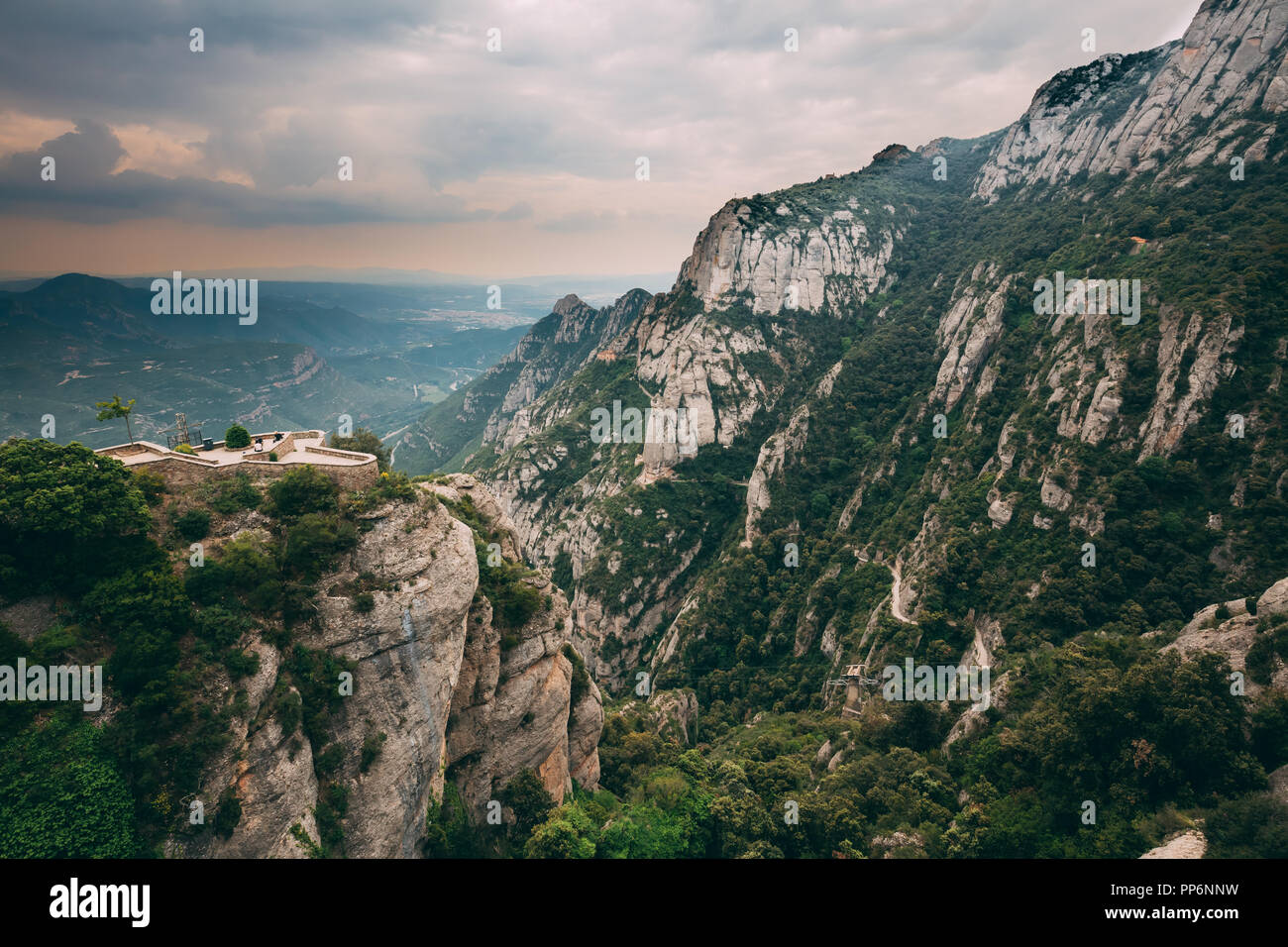 Catalonia, Spain. Viewpoint In Montserrat Mountains. Rocky Range Located Near City Of Barcelona, Spain. It Is Part Of The Catalan Pre-coastal Range. Stock Photo