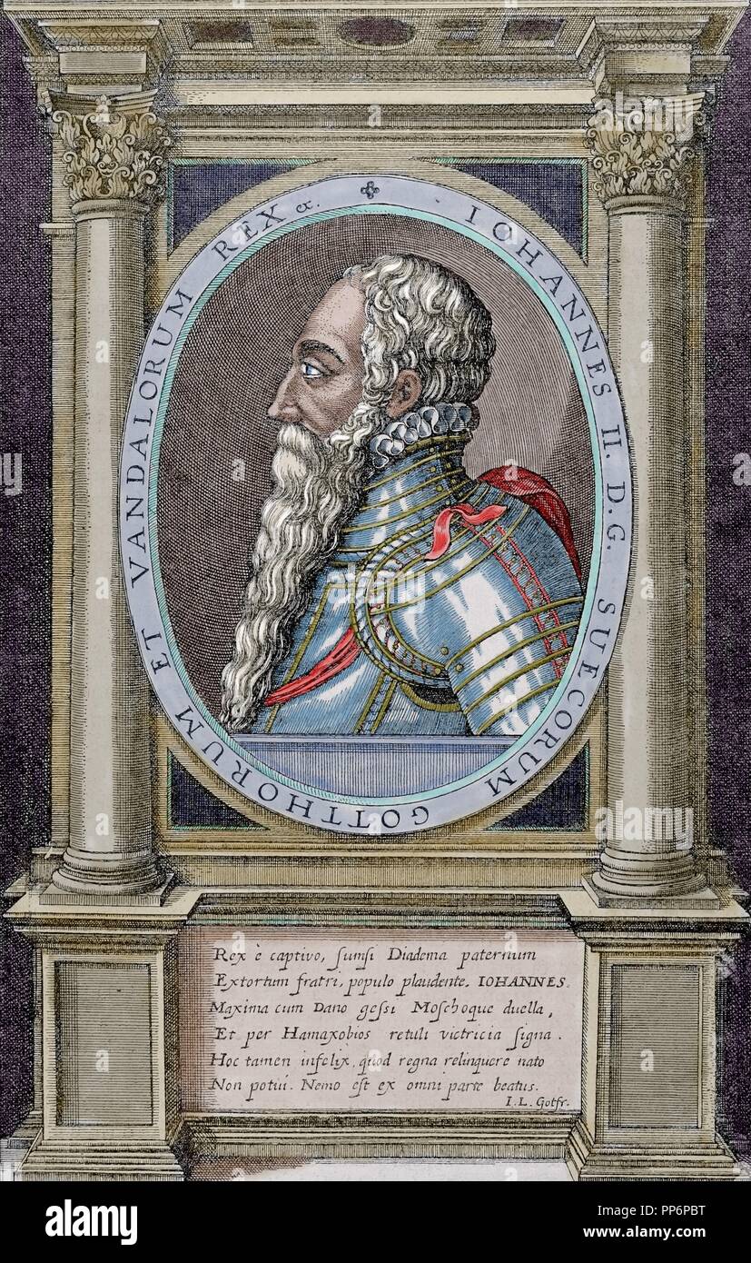 John or Hans (1455-1513). King of Denmark (1481-1513), Norway (1483-1513) and as John II of Sweden (1497-1501) in the Kalmar Union. Colored engraving  'Historia Universal', 1883. Stock Photo