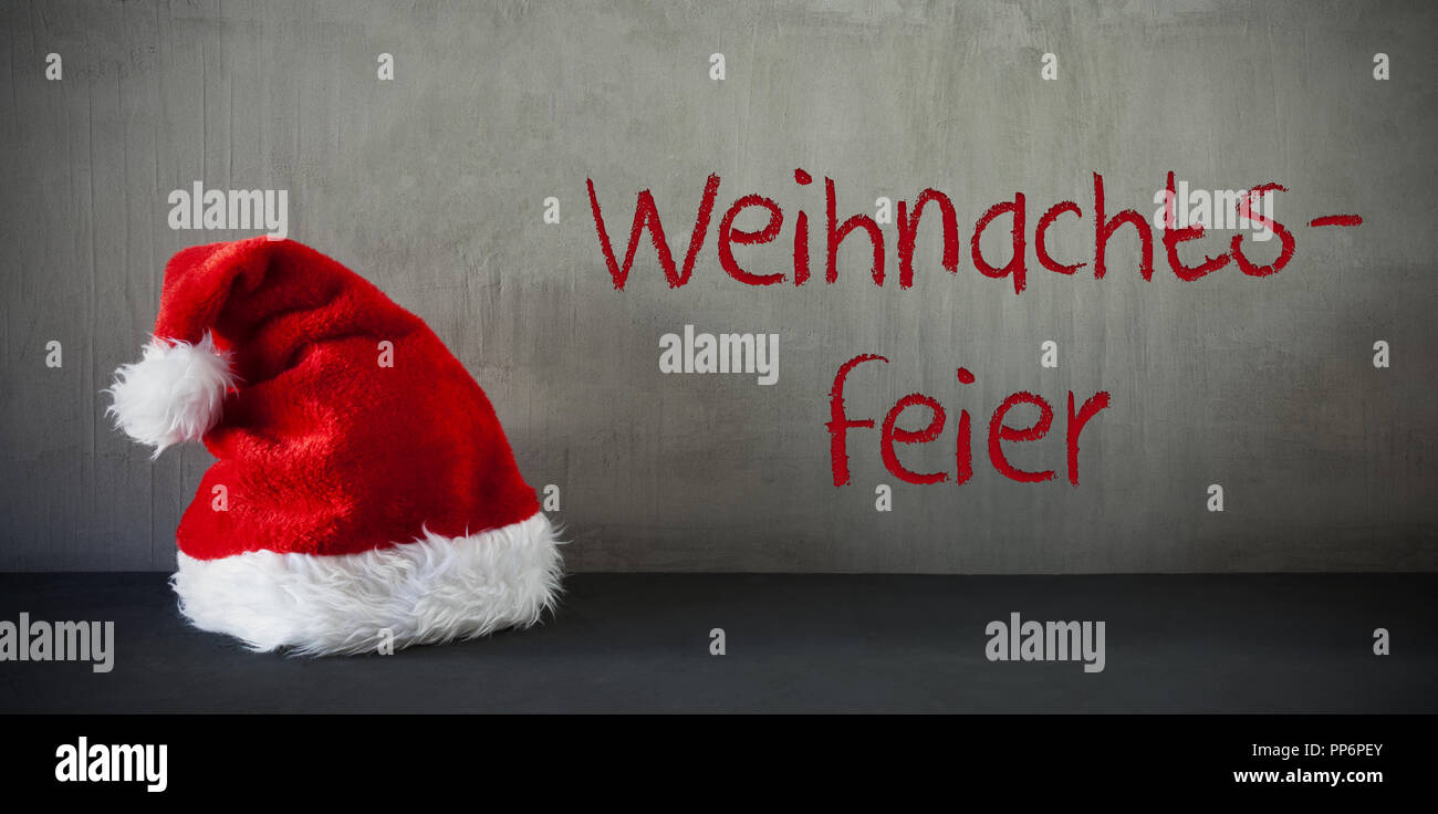 Red Santa Hat, Weihnachtsfeier Means Christmas Party Stock Photo