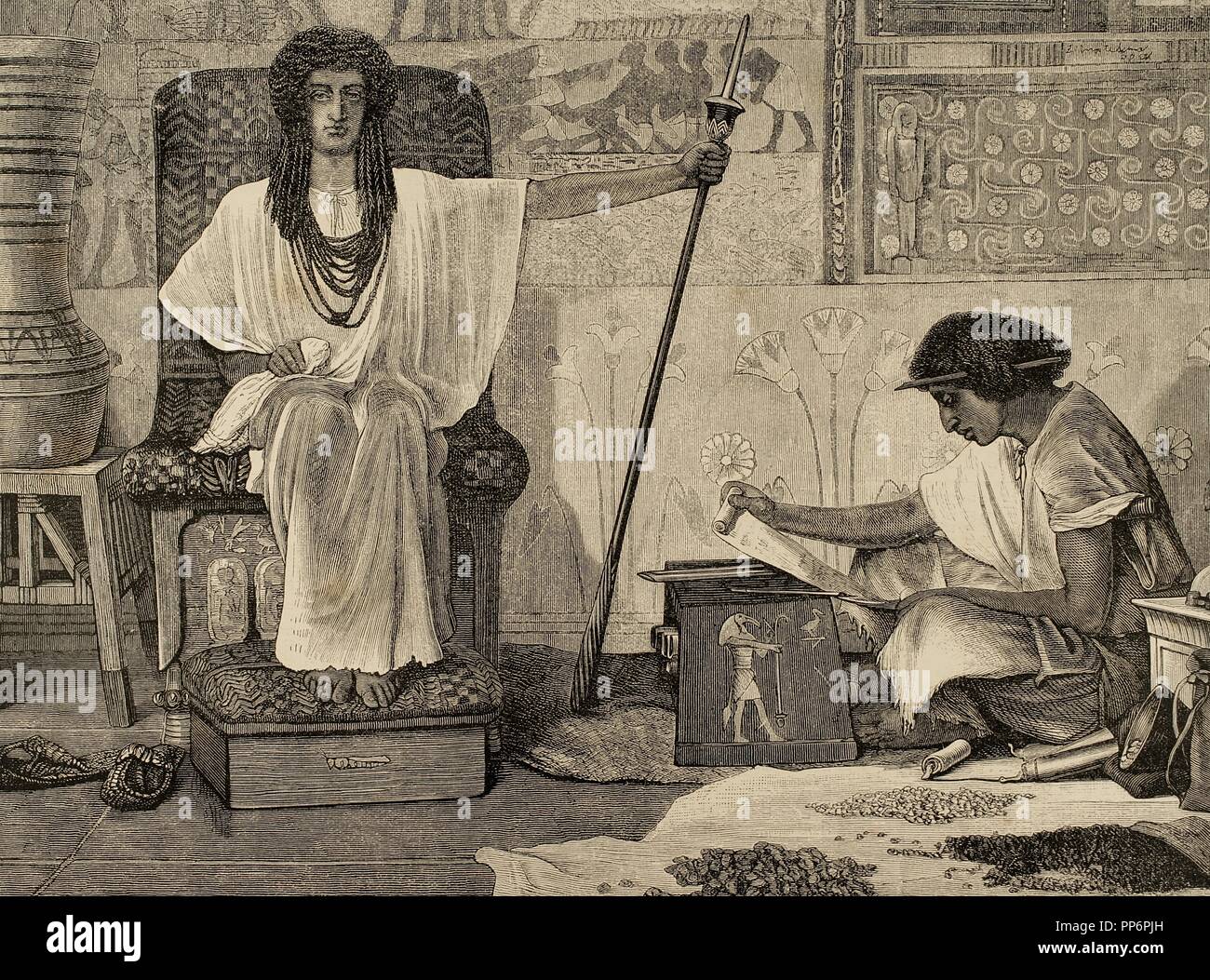 Joseph interpreting the Pharaoh's Dream. Dore Bible Illustration. Genesis. Engraving. 19th century. Stock Photo