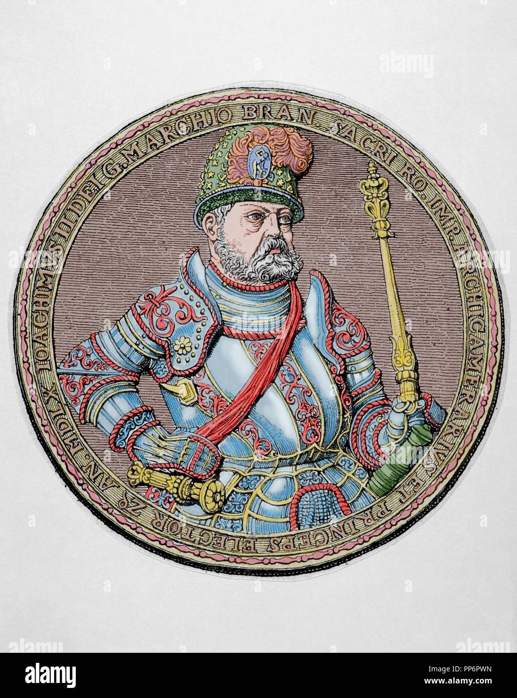 Joachim II Hector (1505-1571). Elector of Brandenburg. Member of the House of Hohenzollern. Colored engraving. 'Historia Universal', 1882. Stock Photo