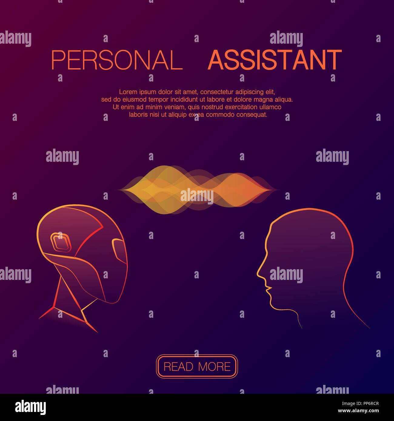 Background with robot and human heads silhouette and sample text Stock Vector