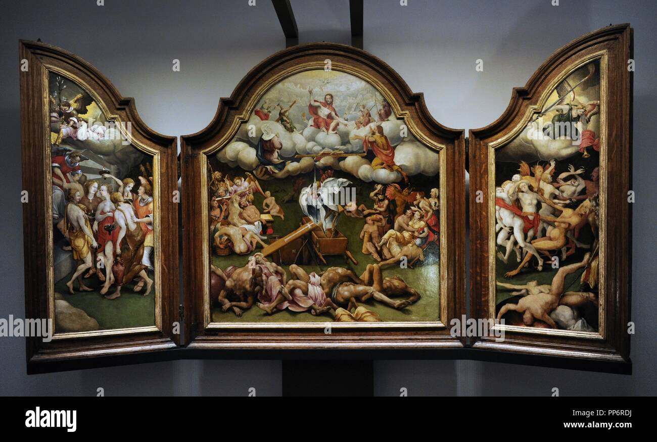 Renaissance. Triptych with the Triumph of Death and the Last Judgement by Hermann Tom Ring (1521-1596) , around 1550. Museum Catharijneconvent. Utrecht. Netherlands. Stock Photo