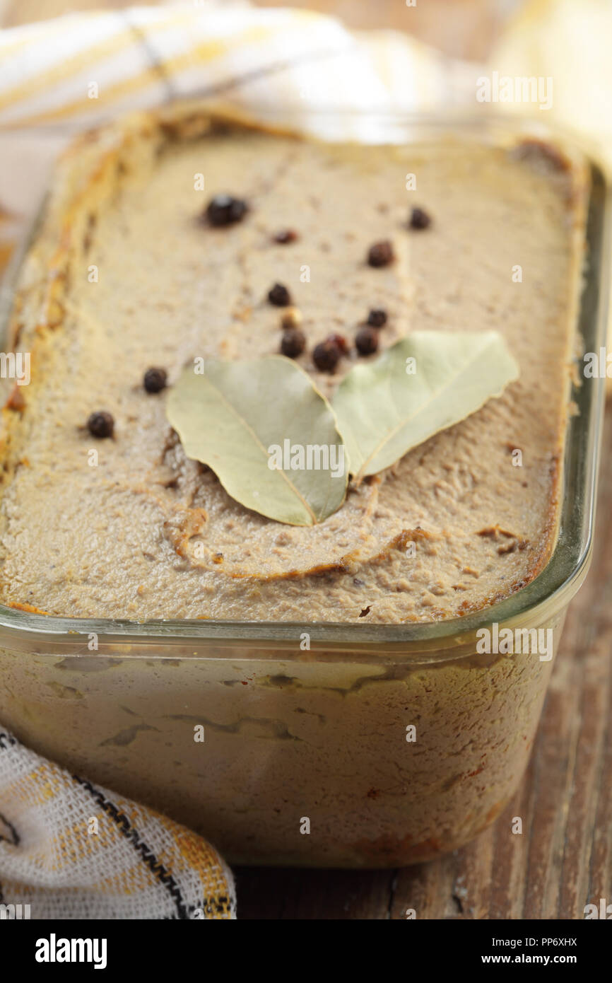 Homemade chicken liver pate in the baking dish Stock Photo Alamy