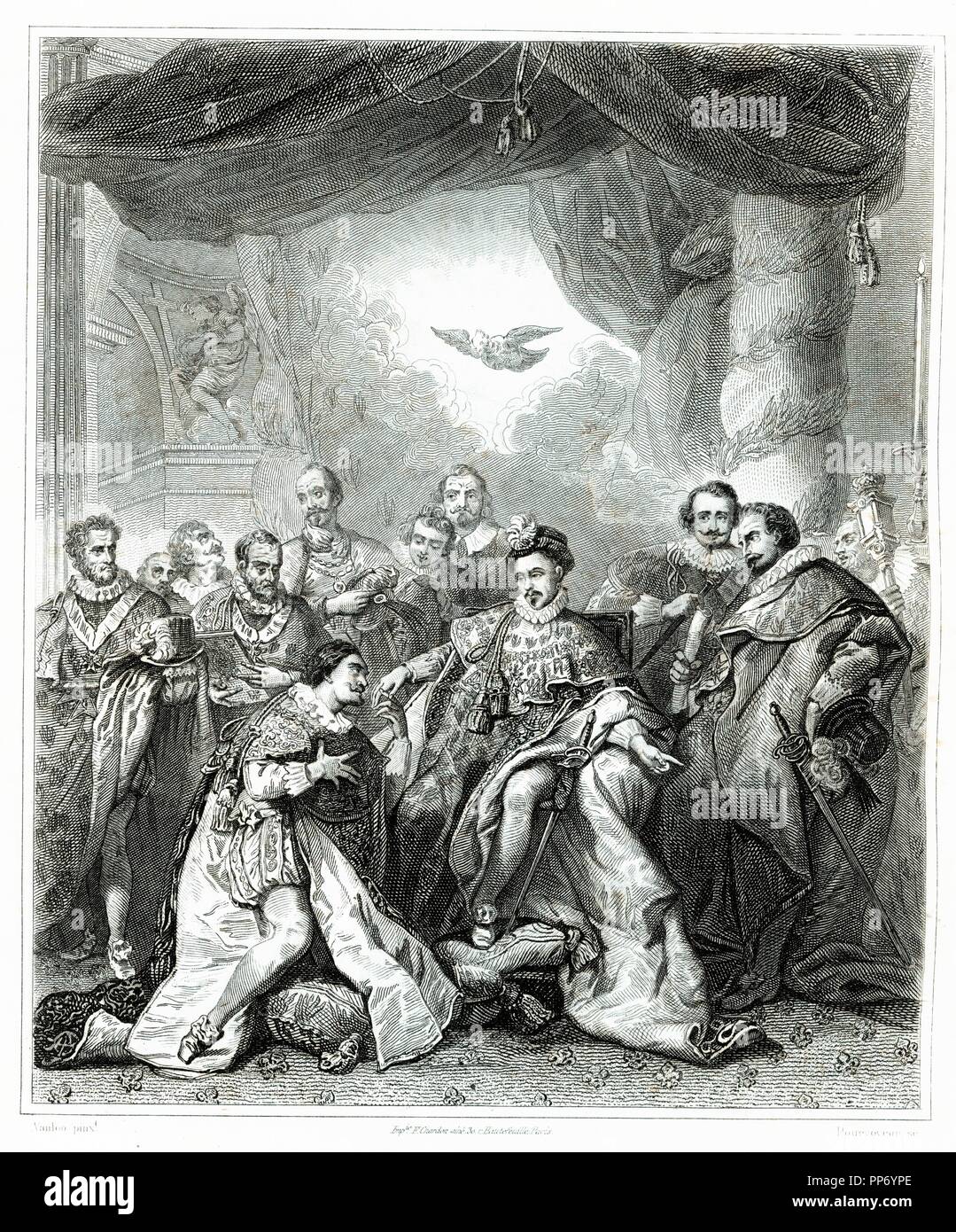 Francia. Institución de la Orden del Espíritu Santo el 1 de enero de 1579 por el rey Enrique III. Grabado de 1853. Stock Photo