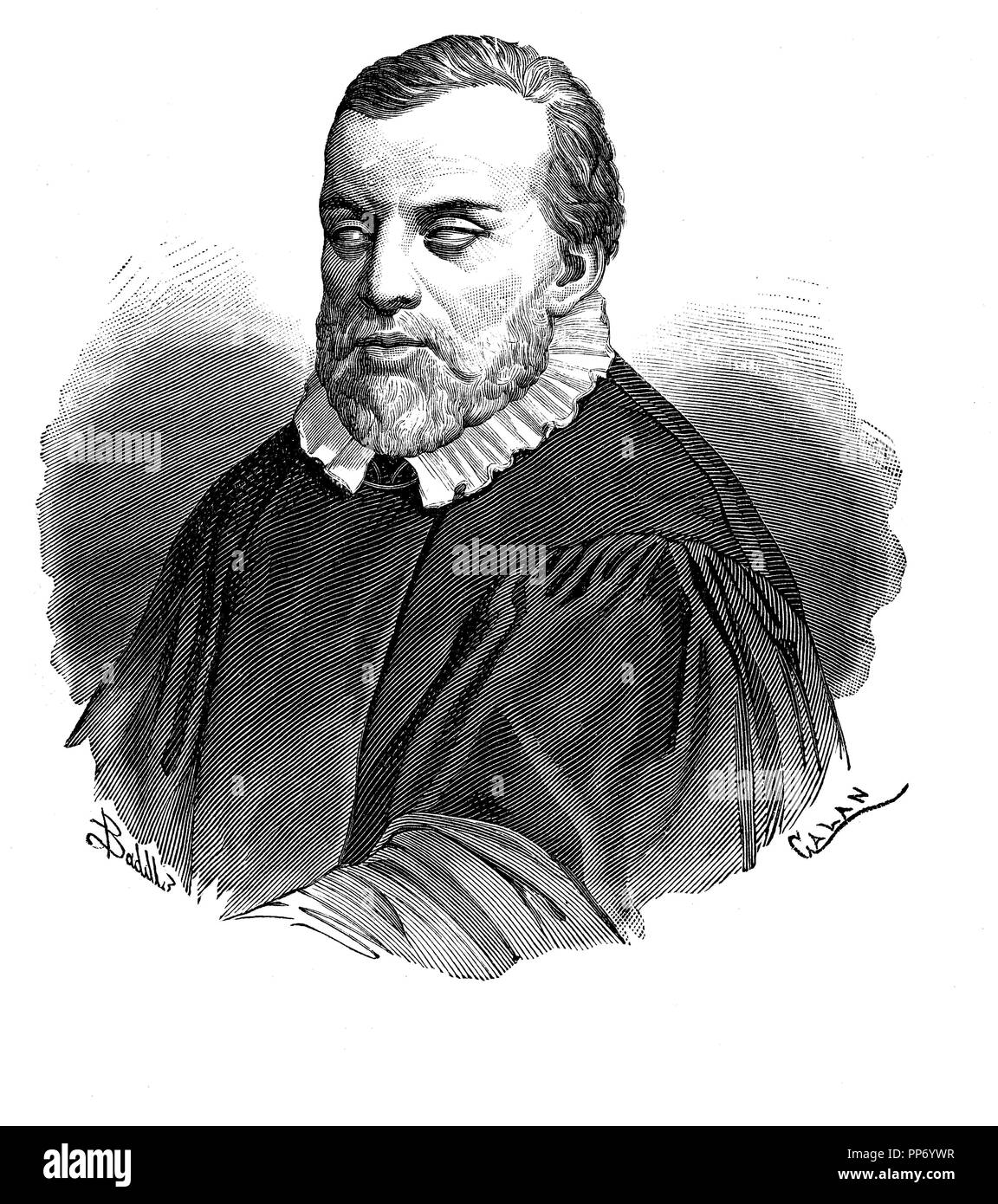Francisco de Salinas (1513-1590). Músico, compositor y humanista castellano, ciego desde su infancia. Grabado de 1879. Stock Photo