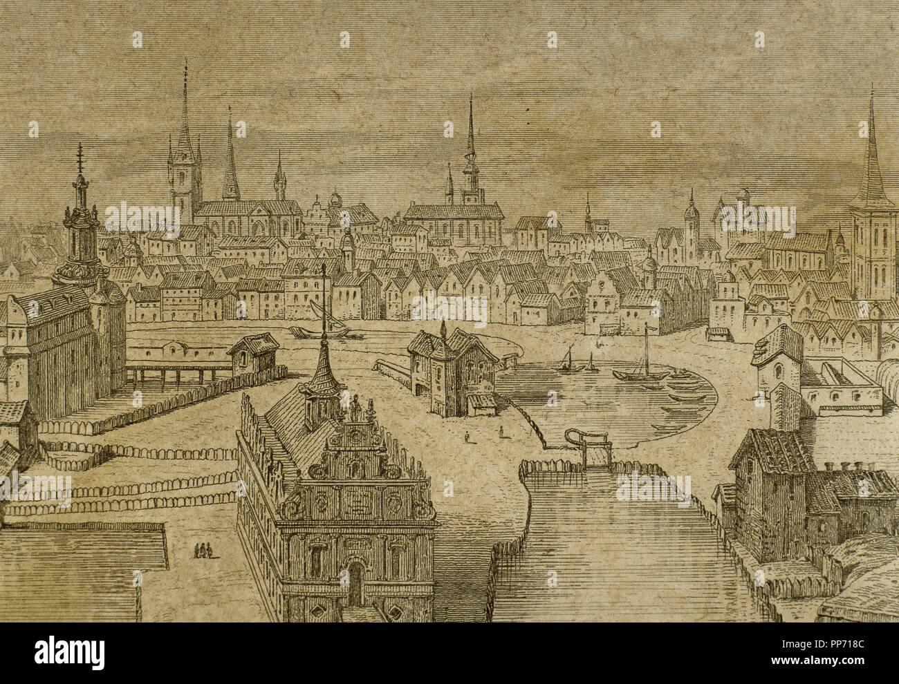 Denmark. Copenhagen in the 16th century. Engraving Stock Photo Alamy