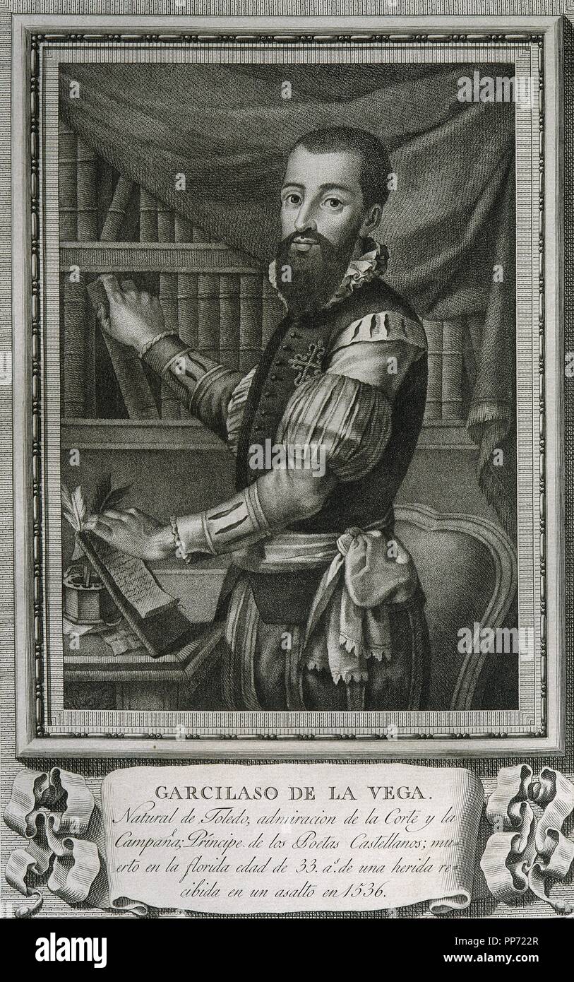 Garcilaso de la Vega (1501-1536). Spanish soldier and poet. Engraving. Stock Photo