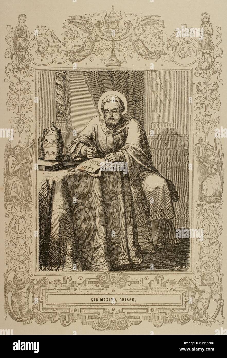 Maximus the Confessor (580-662). Christian monk, theologian, and scholar. Engraving by Capuz, 1853. Stock Photo