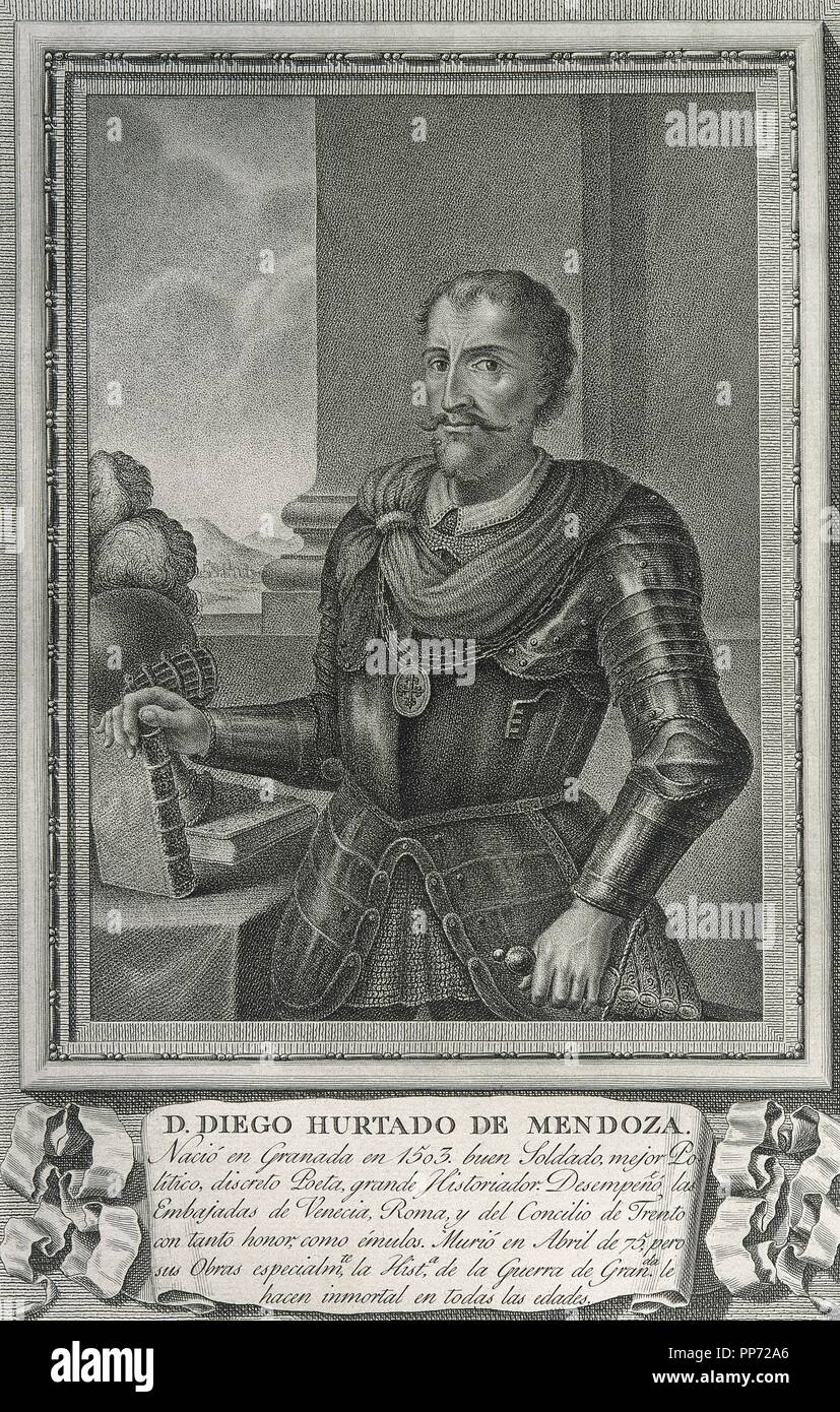 Diego Hurtado De Mendoza Y Pacheco 1503 D 1575 Spanish Novelist Poet Diplomat And Historian Governor Of Granada Engraving Stock Photo Alamy