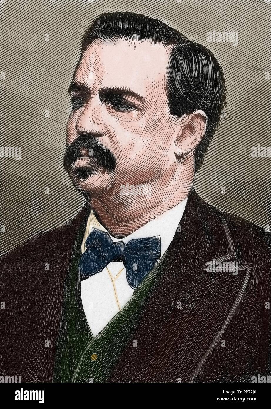 Antonio Canovas del Castillo (1828-1897). Spanish politician. Engraving in The Spanish and American Illustration, 1872. Colored. Stock Photo