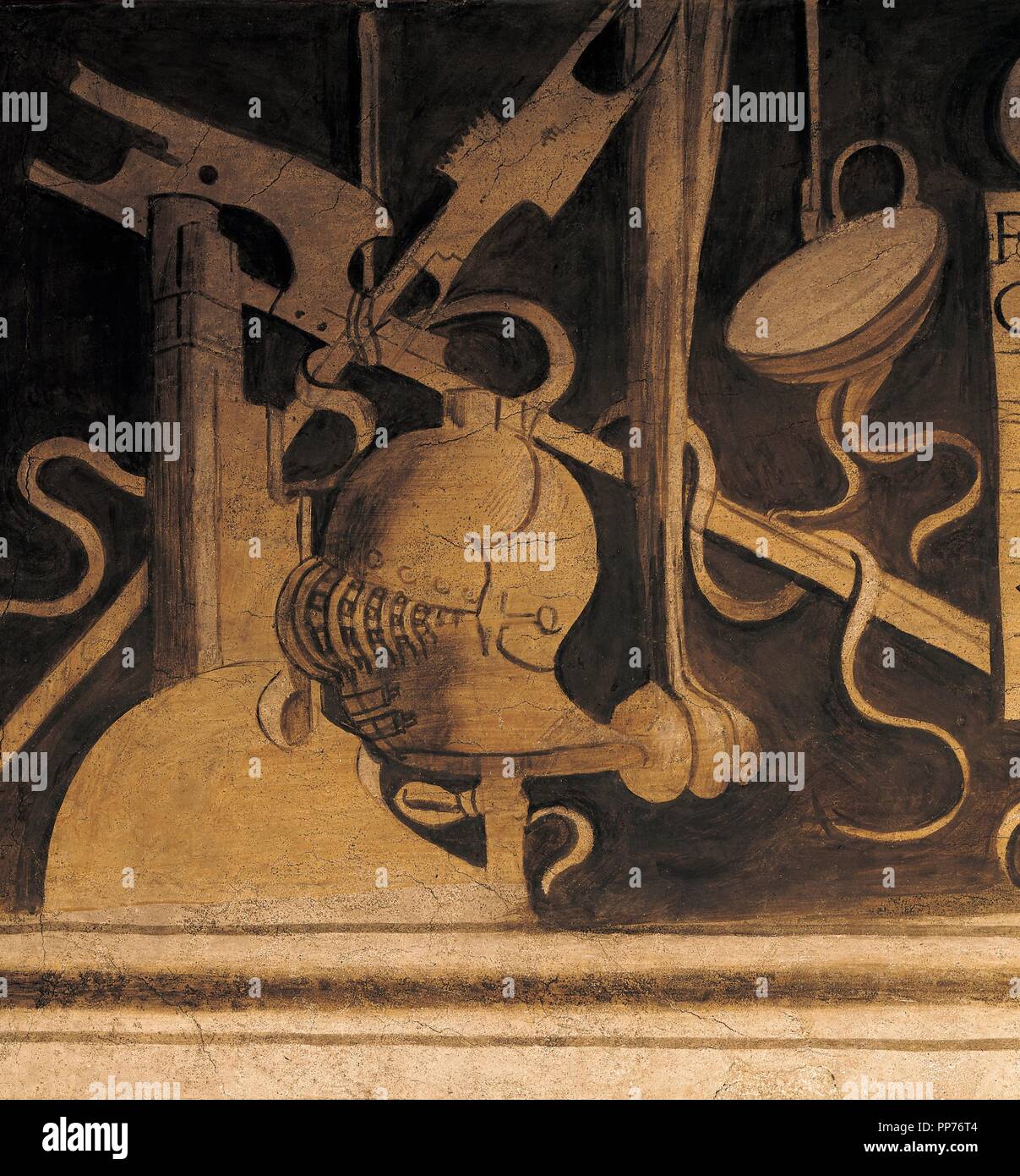 Instrumentos diversos: La Guerra. Museum: CASA PELLIZZARI CASTELFRAN ITALIA. Author: GIORGIONE, G. DA CASTELFRANCO. Stock Photo