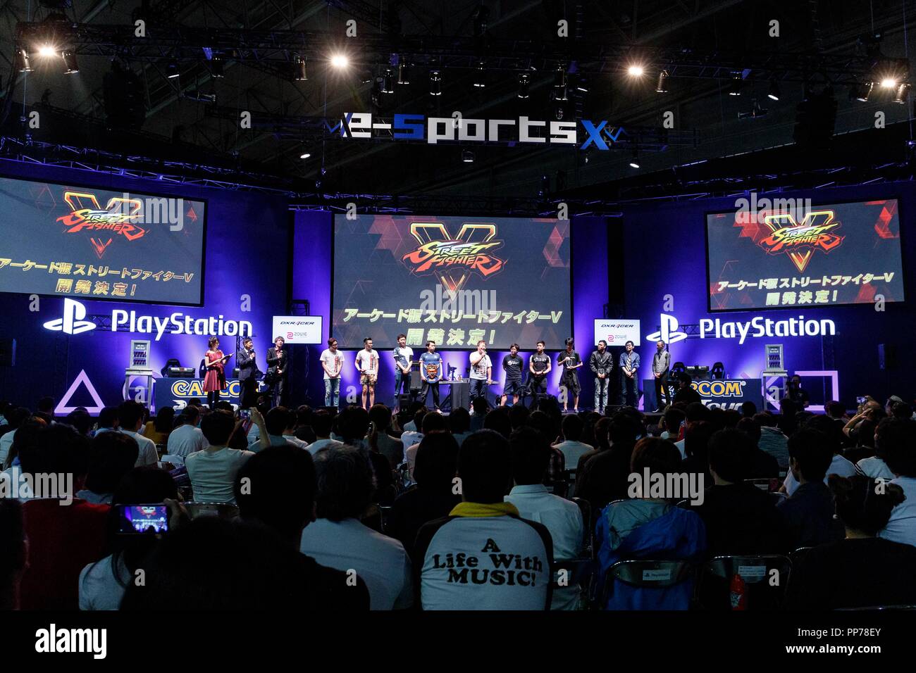 Street Fighter Series Executive Producer Yoshinori Ono speaks at the end of  the CAPCOM Pro Tour Japan Premiere at the Tokyo Game Show (TGS) 2018 on  September 23, 2018, Chiba, Japan. The