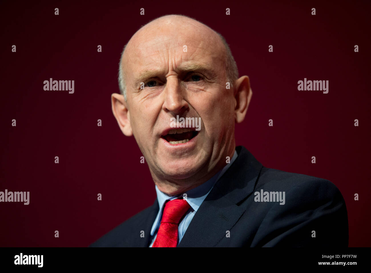 Liverpool, UK. 24th Sep, 2018. John Healey, Shadow Secretary of State for Housing, and Labour MP for Wentworth and Dearne, speaks at the Labour Party Conference in Liverpool. Credit: Russell Hart/Alamy Live News Stock Photo