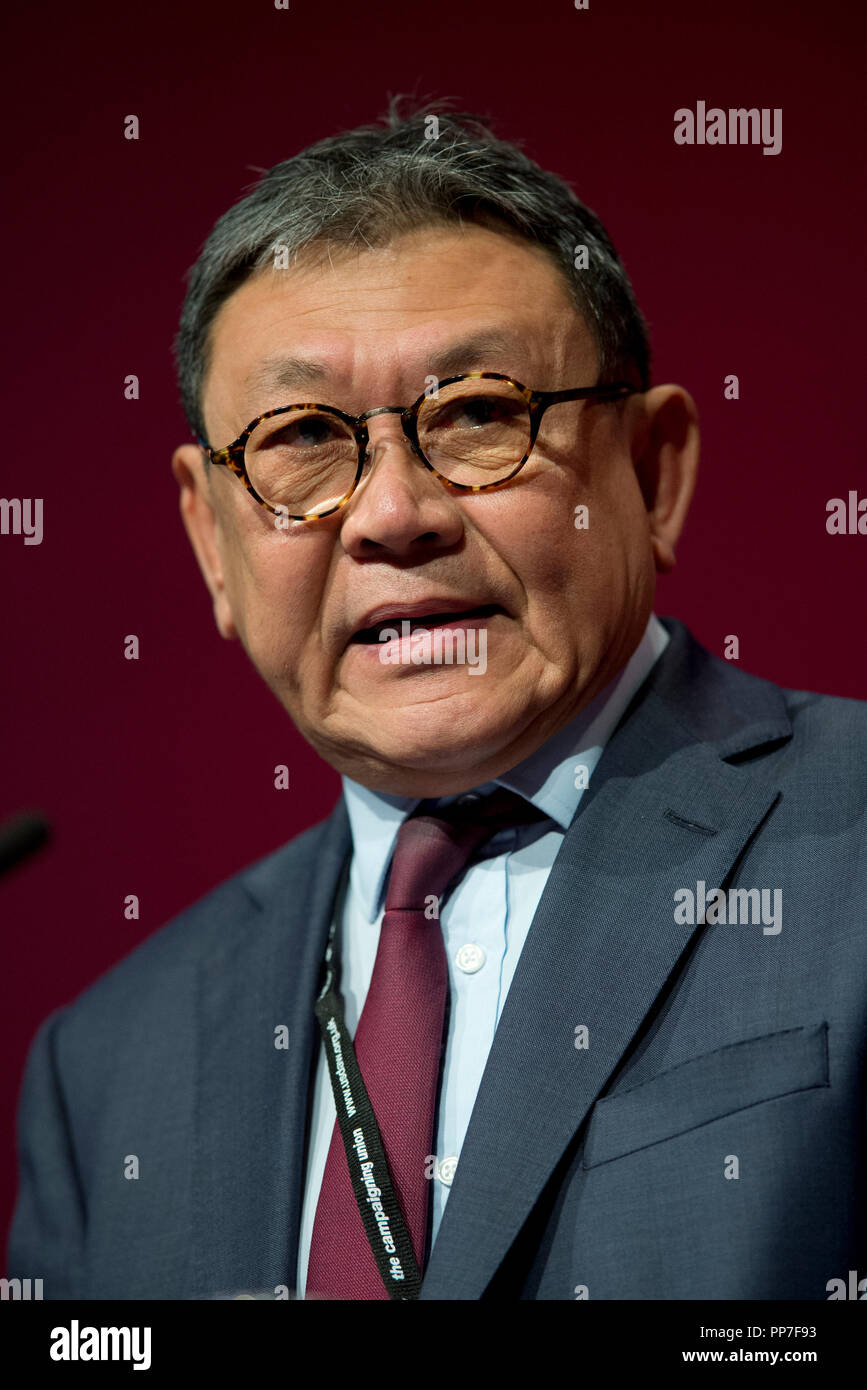 Liverpool, UK. 24th Sep, 2018. Sonny Leong CBE of Chinese for Labour speaks at the Labour Party Conference in Liverpool. Credit: Russell Hart/Alamy Live News Stock Photo