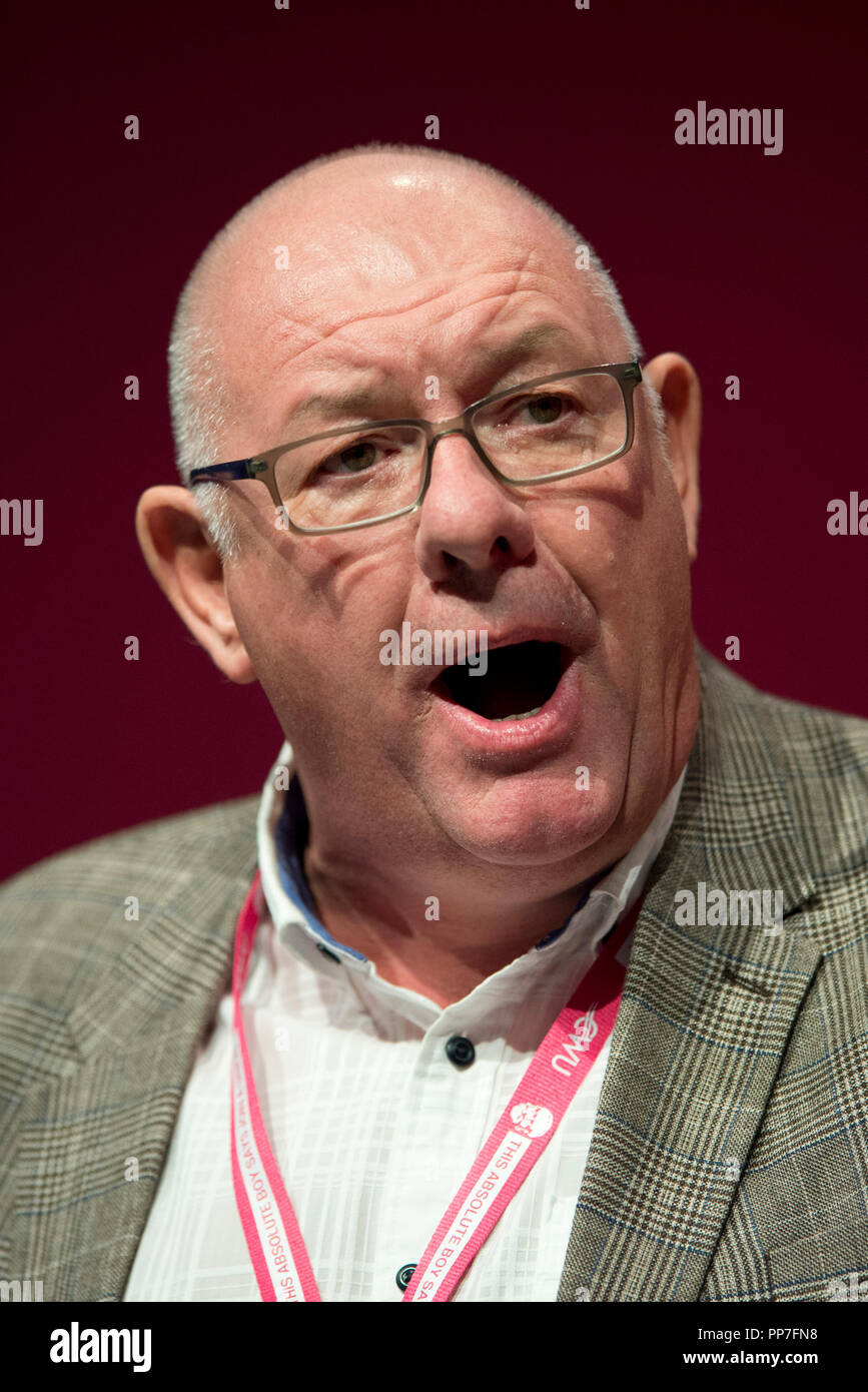 Liverpool, UK. 24th Sep, 2018. Dave Ward, General Secretary of the Communication Workers Union (CWU), speaks at the Labour Party Conference in Liverpool. Credit: Russell Hart/Alamy Live News Stock Photo