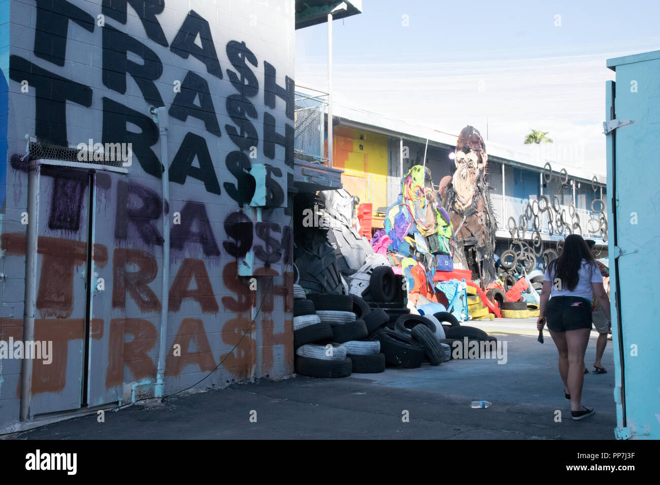 Wild Wild Waste by Bordalo II amazes the festival goers at Life is Beautiful on September 23rd in downtown Las Vegas, NV. Stock Photo