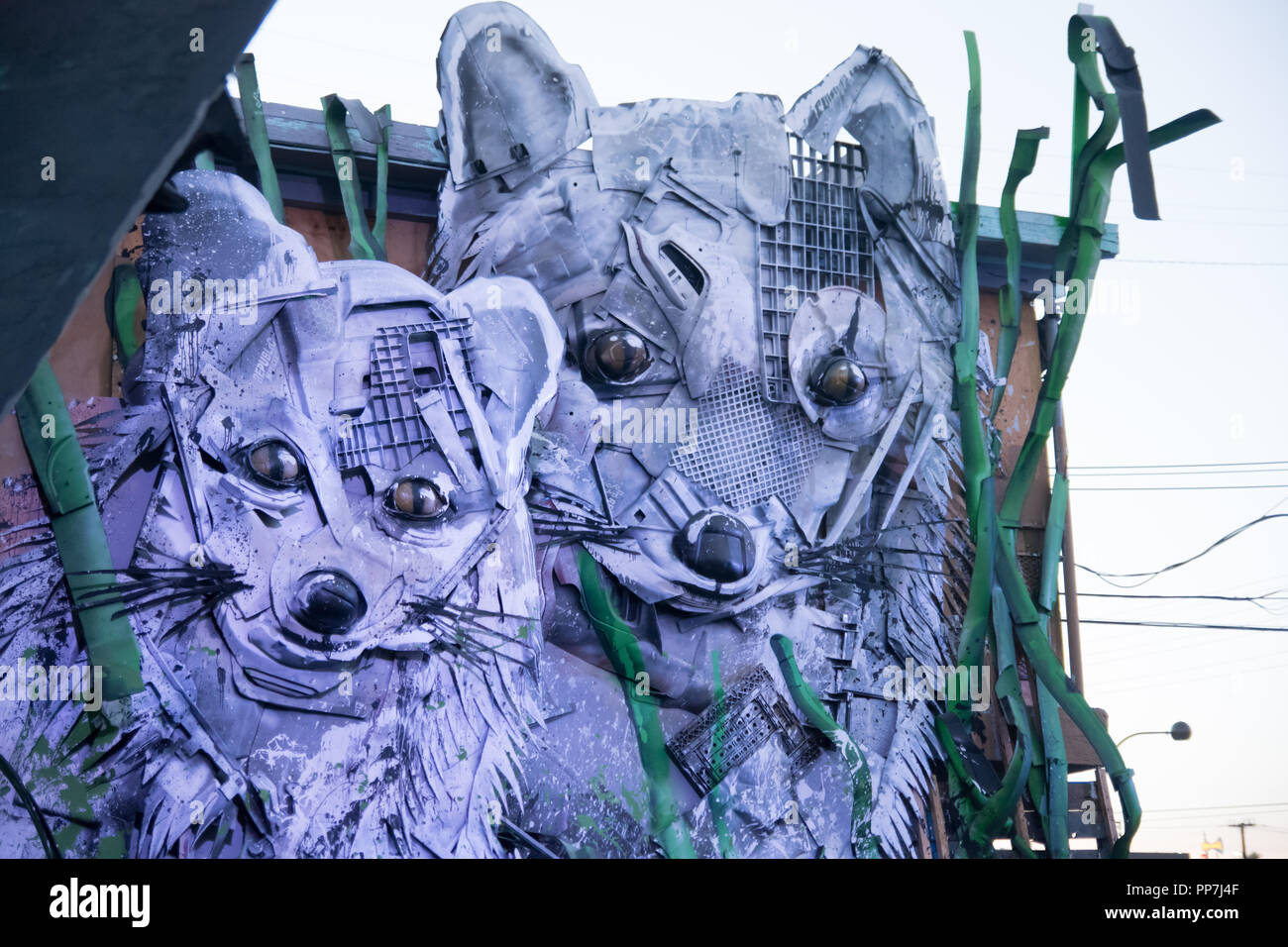 Wild Wild Waste by Bordalo II amazes the festival goers at Life is Beautiful on September 23rd in downtown Las Vegas, NV. Stock Photo