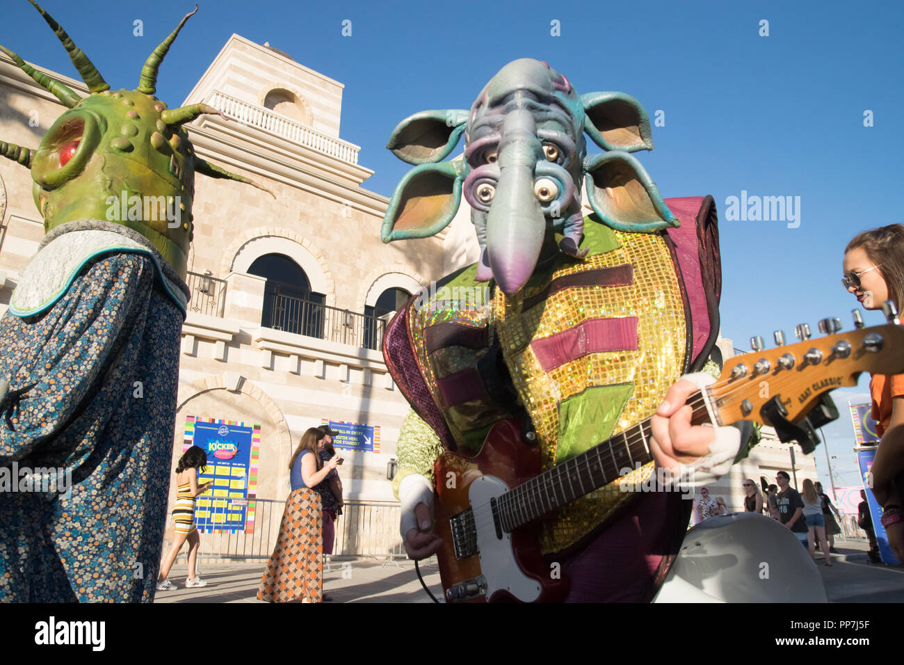 Alien band takes over the streets of downtown Las Vegas during the Life is Beautiful Festival in September of 2018. Stock Photo