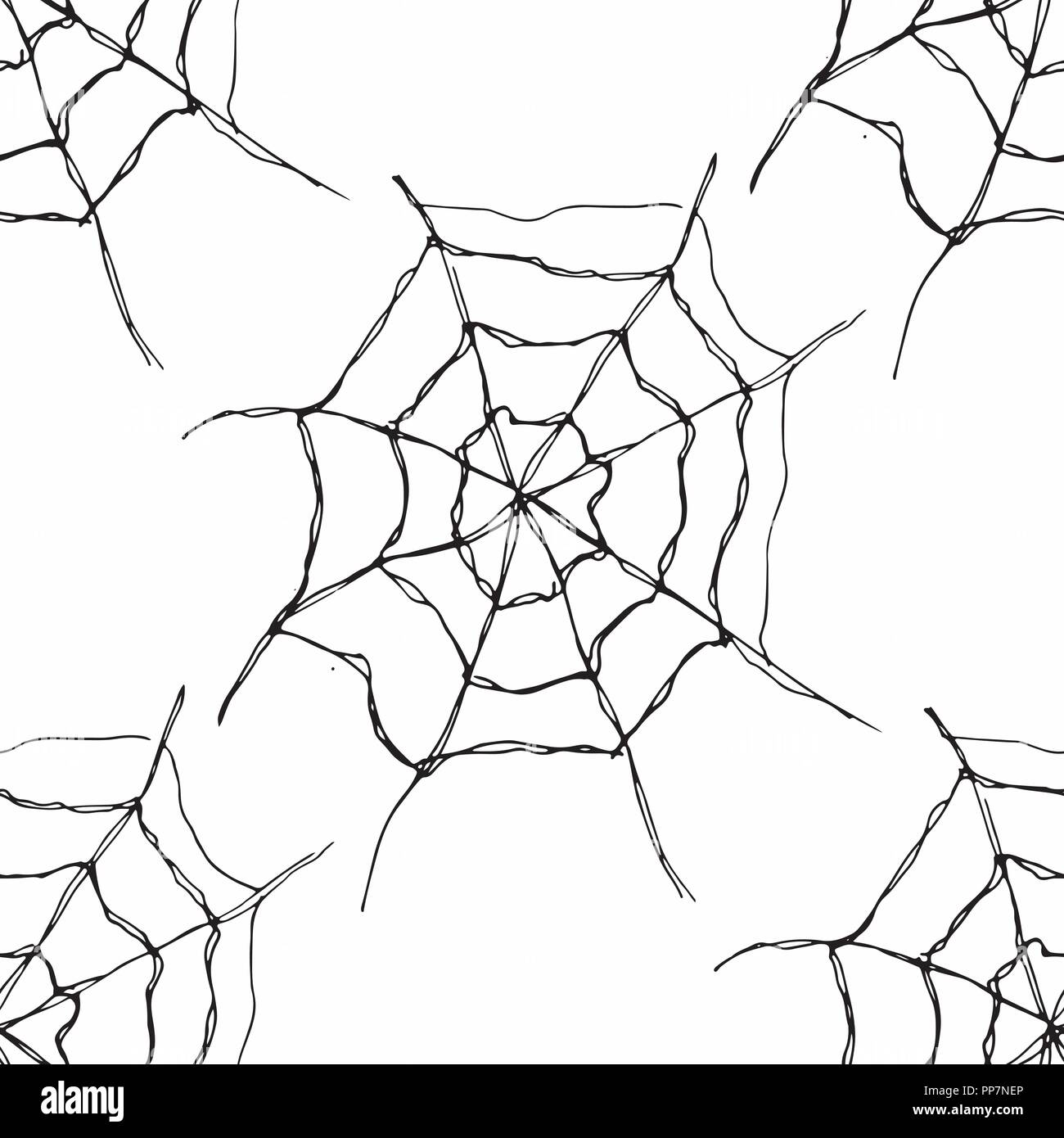 Spider web seamless pattern vector illustration. Hand drawn sketched ...