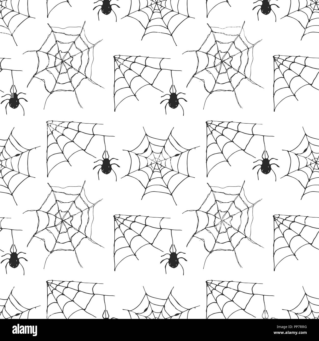 Spider web seamless pattern vector illustration. Hand drawn sketched ...