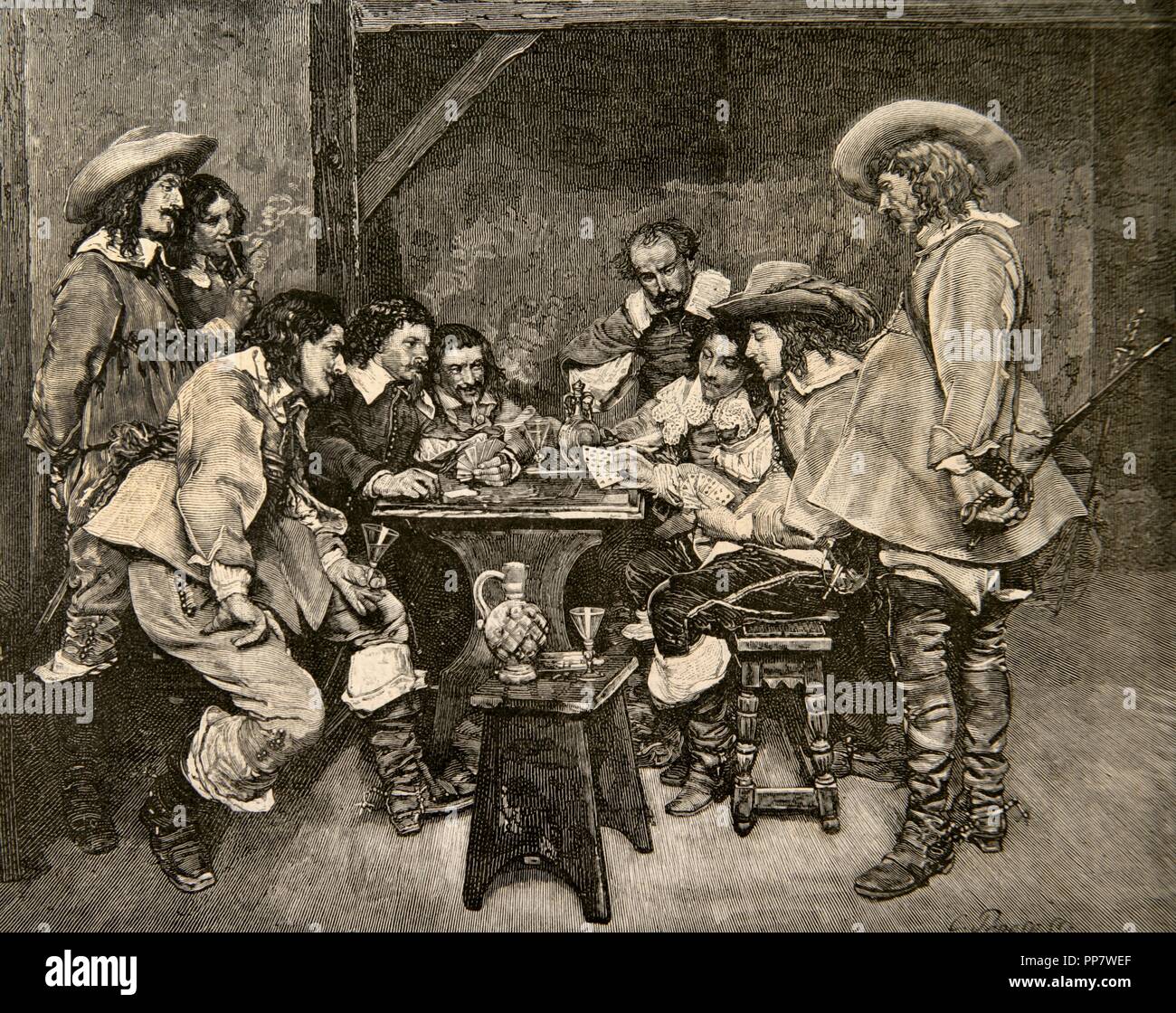 Game of piquet. 16th century. Engraving by C. Penoso after a painting of  Jean-Louis-Ernst Meissonier (1815-1891). La Ilustracion Espanola y Arti  stica, 1879 Stock Photo - Alamy