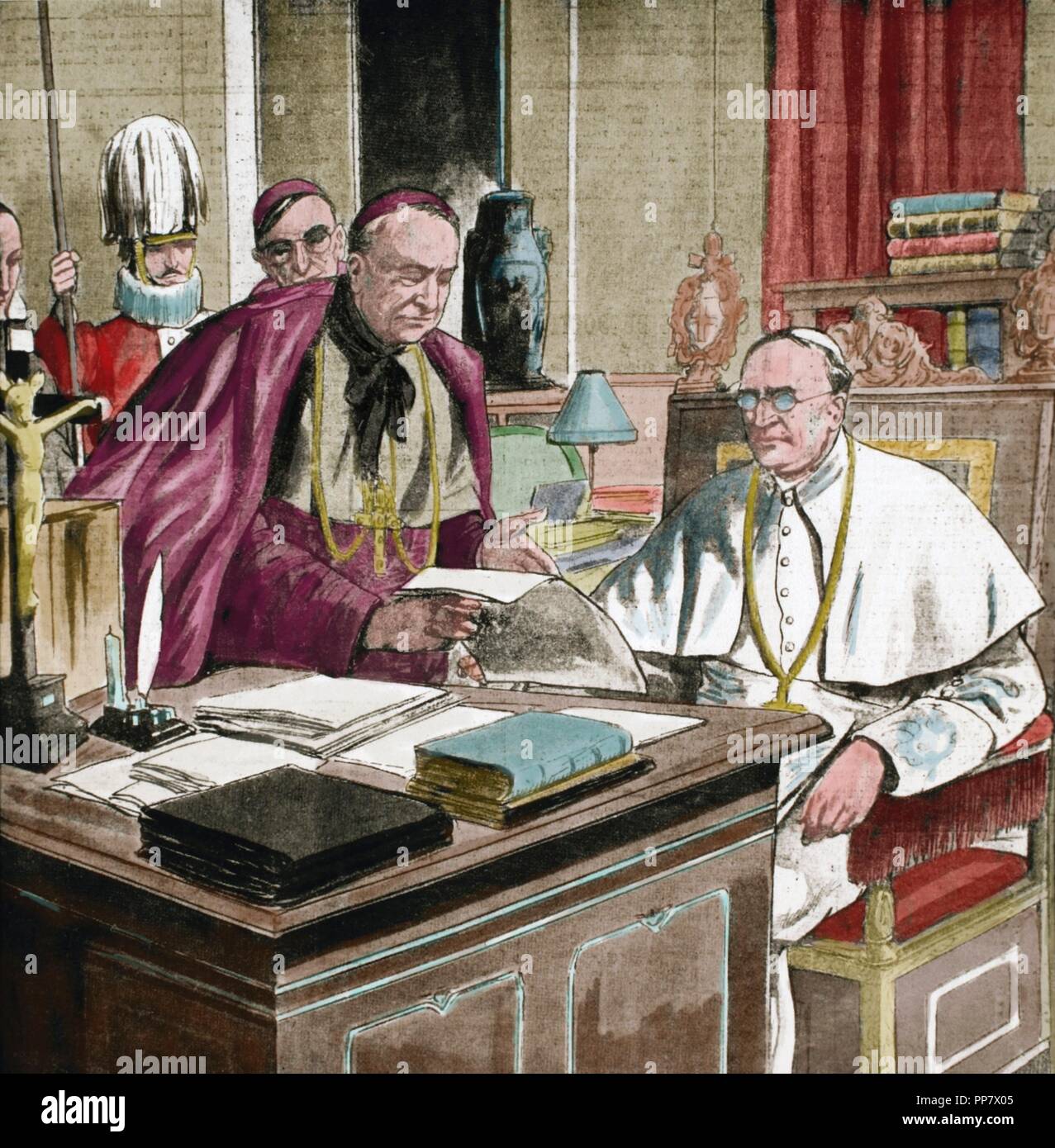 Pope Pius XI (1857-1939). Reigned form 1922-1939. Engraving. Colored. Stock Photo