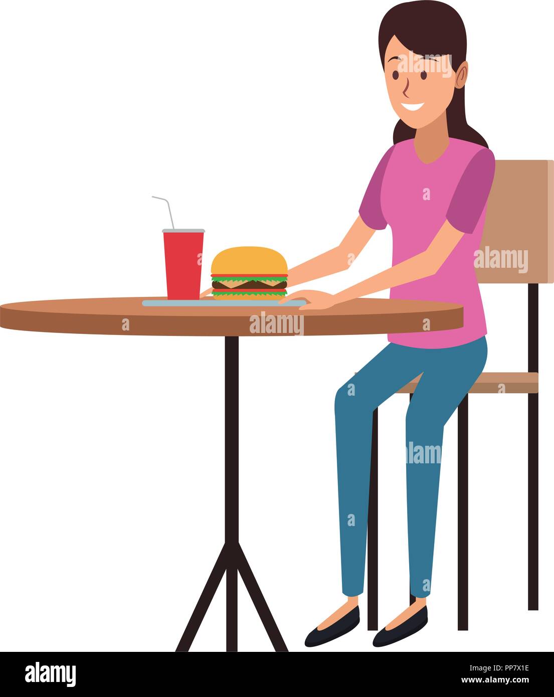 young-woman-eating-fast-food-stock-vector-image-art-alamy