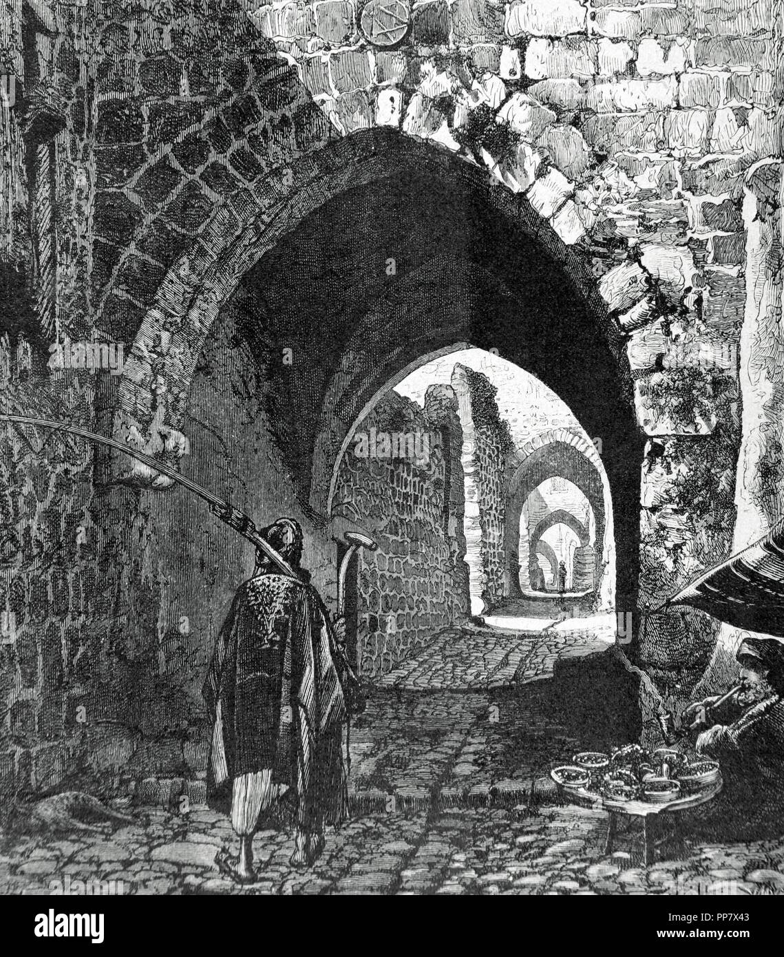 Israel. Jerusalem. The Via Dolorosa. Street within the Old City where is believed that Jesus walked on the way to his crucifixion. Engraving. 'La Velada. Semanario Ilustrado', 1894. Stock Photo