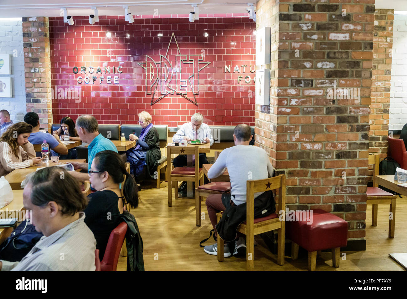 London England,UK,United Kingdom Great Britain,Kensington,Pret A Manger,cafe,restaurant restaurants food dining eating out cafe cafes bistro,inside in Stock Photo