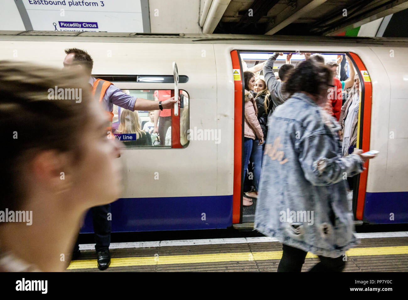 London England,UK,United Kingdom Great Britain,Piccadilly Circus Underground Station train Tube subway tube,public transportation mass transit,inside Stock Photo
