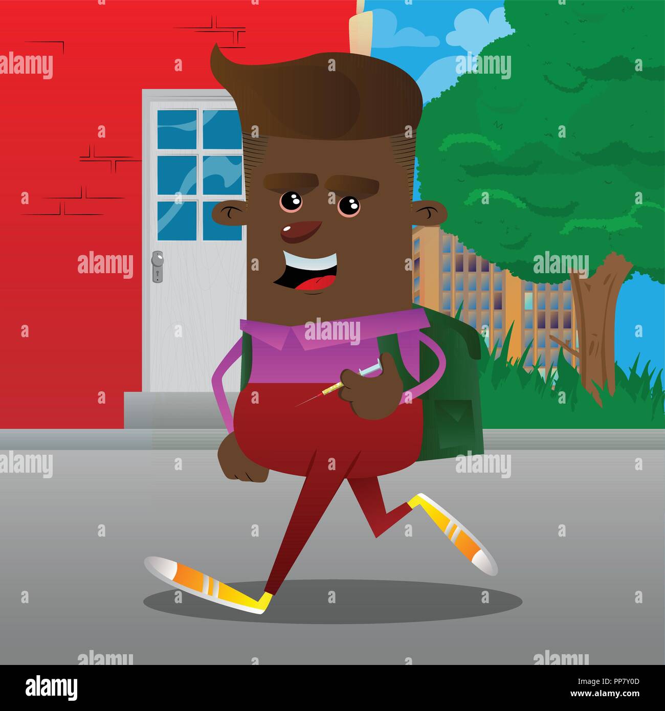 Schoolboy with medical injection in hand. Vector cartoon character ...