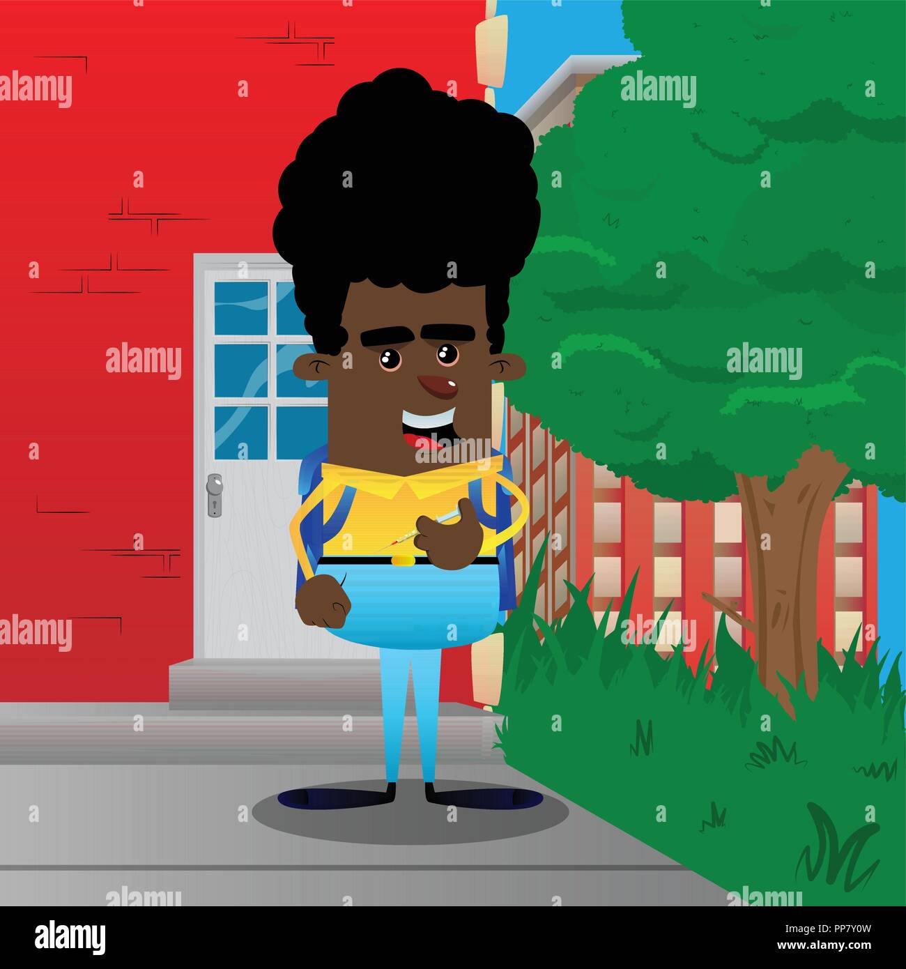 Schoolboy with medical injection in hand. Vector cartoon character ...