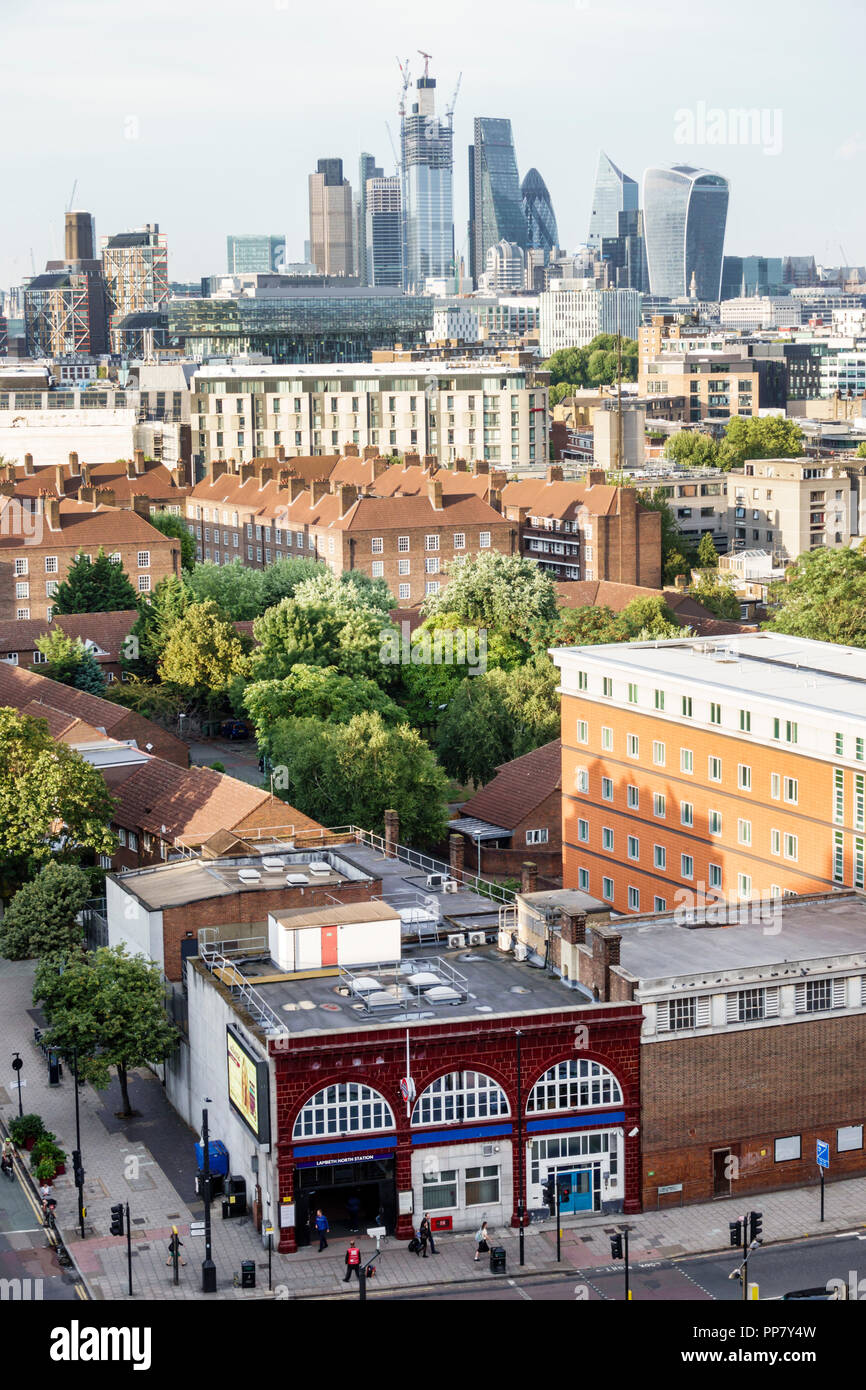 London England,UK,South Bank,Lambeth North Underground Station train Tube subway tube,city skyline,overhead view,UK GB English Europe,UK180816115 Stock Photo