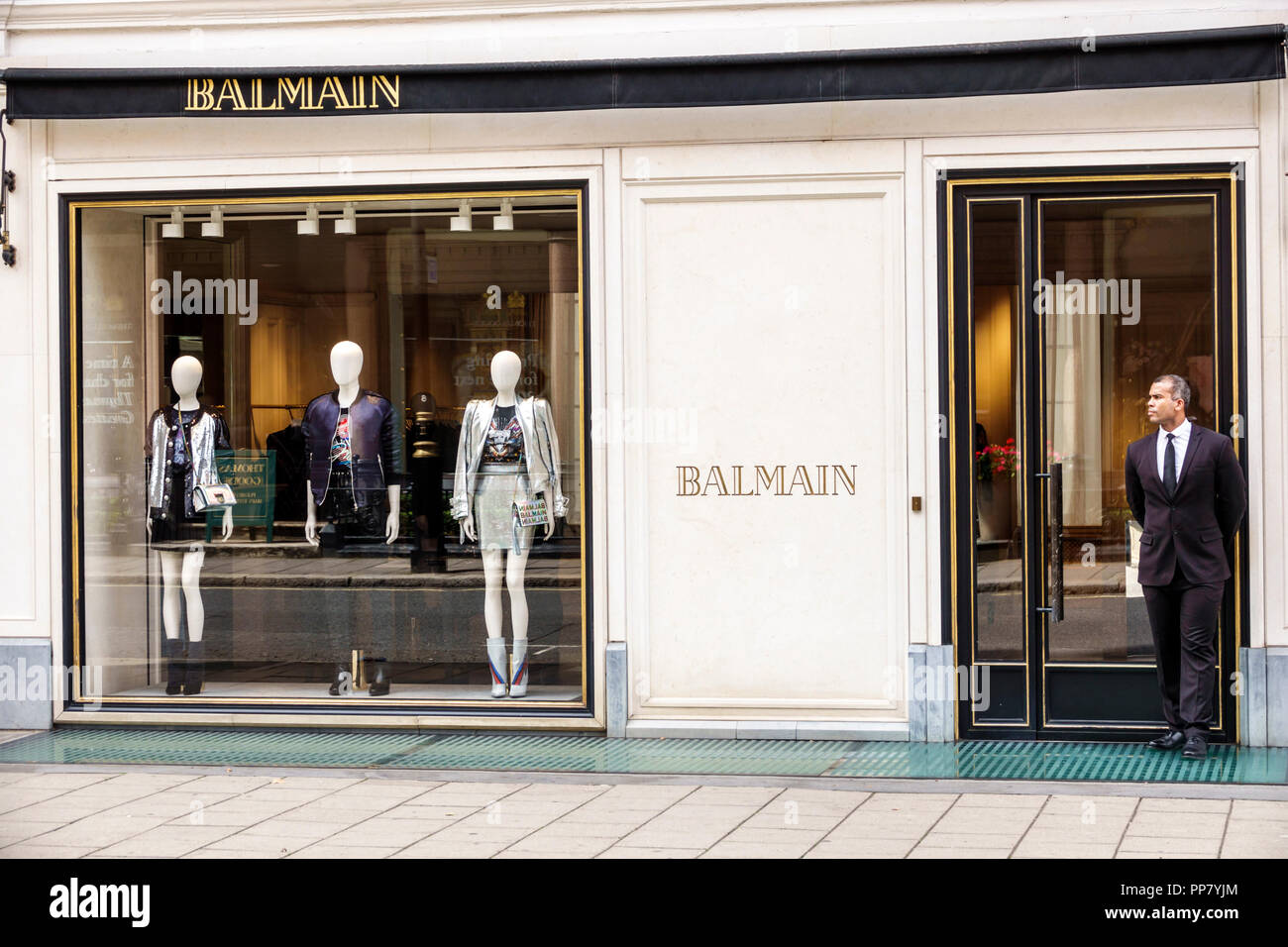 United Kingdom Great Britain England, London, West End City Westminster  Mayfair, luxury designer boutique, Balmain, store exterior window,  mannequin Stock Photo - Alamy