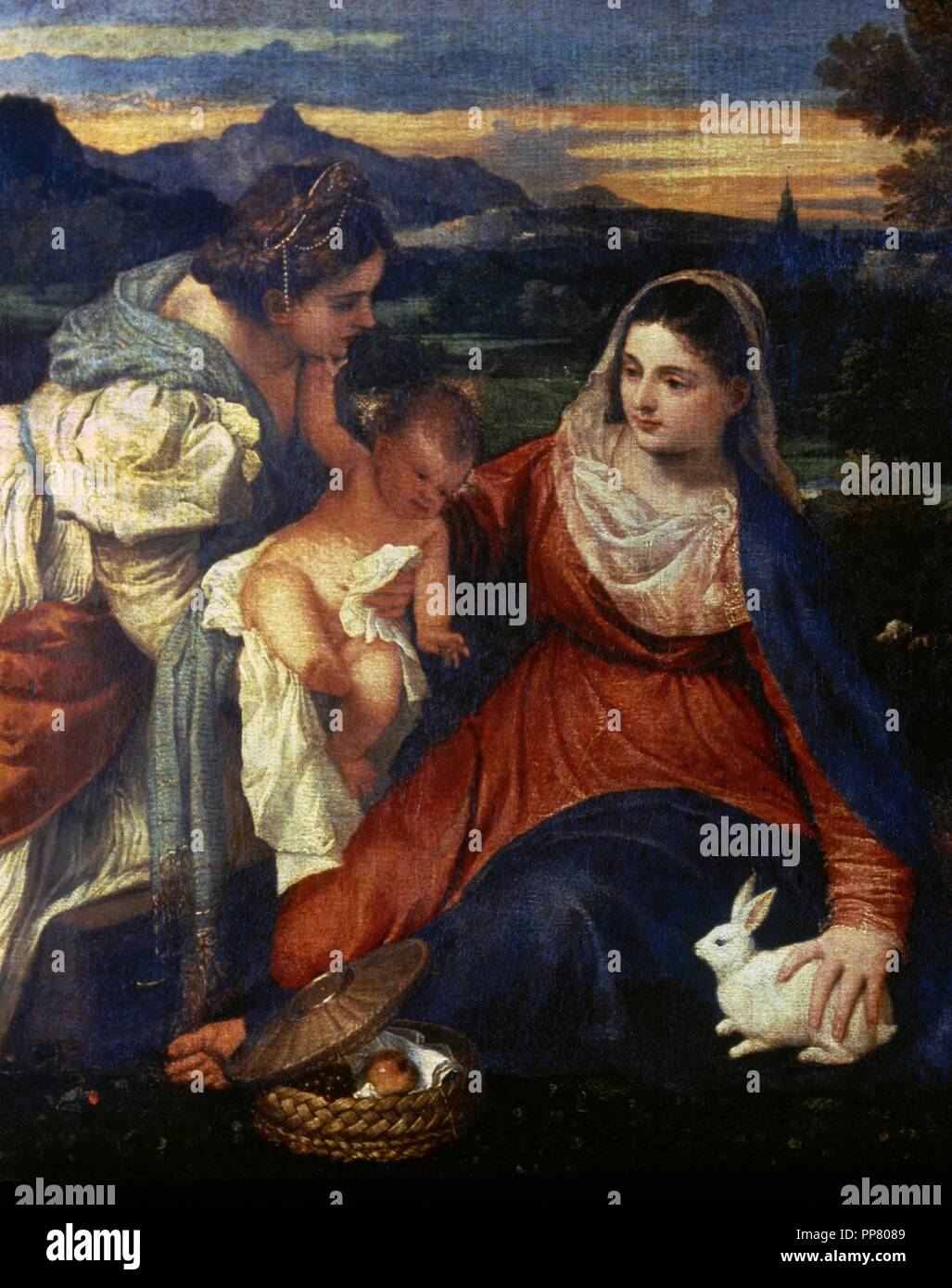 Titian (1490-1576). Italian painter. Renaissance. The Madonna of the  Rabbit, 1530. The rabbit is a symbol of fertility. Louvre Museum. Paris.  France Stock Photo - Alamy