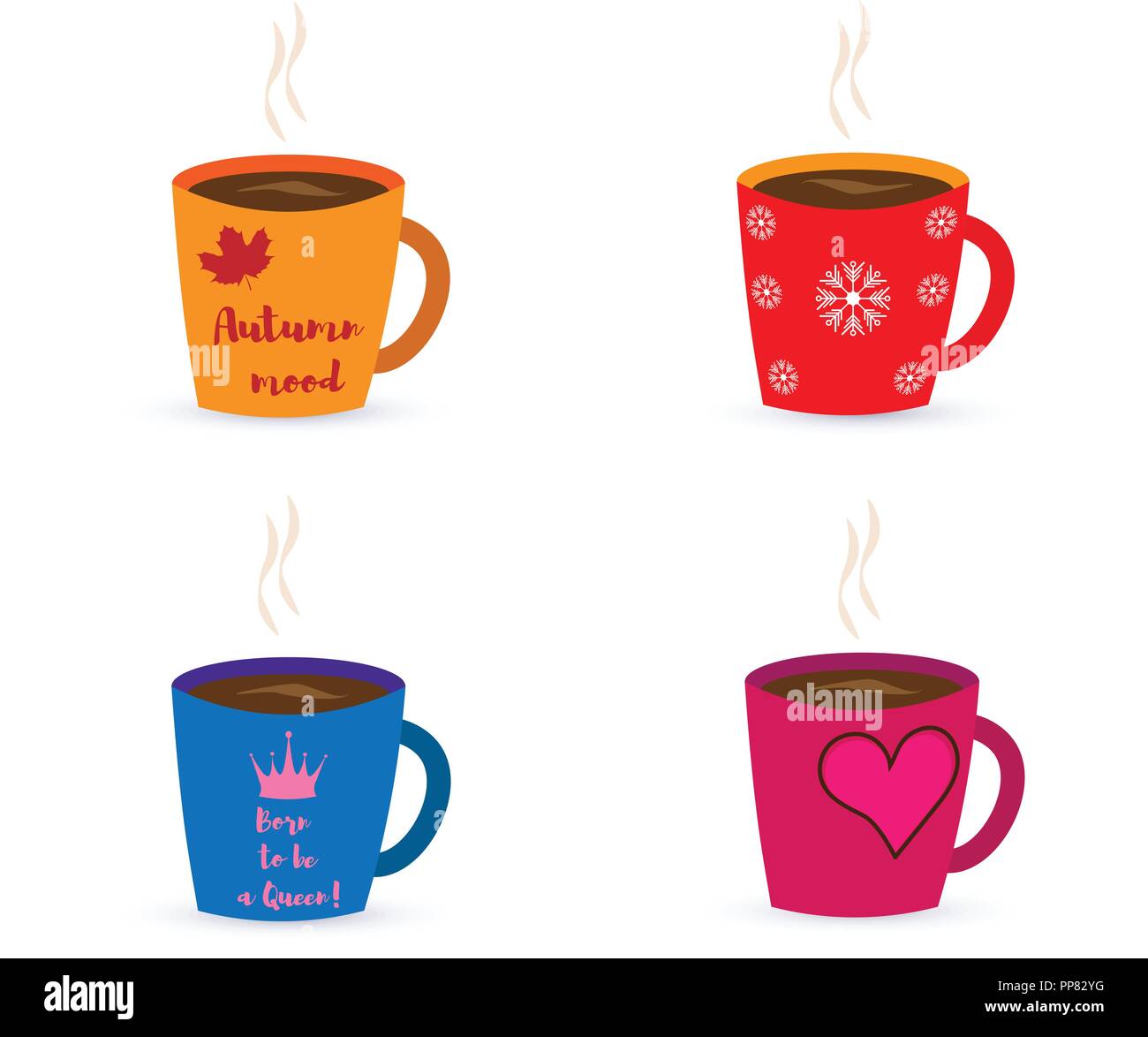 Vector illustration. Set of 4 cups with different patterns Stock Vector ...