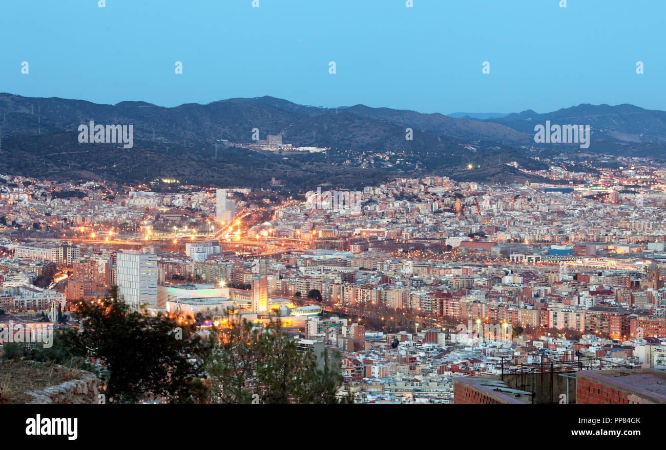 Spain, Cityscape of Barcelona at night. Stock Photo