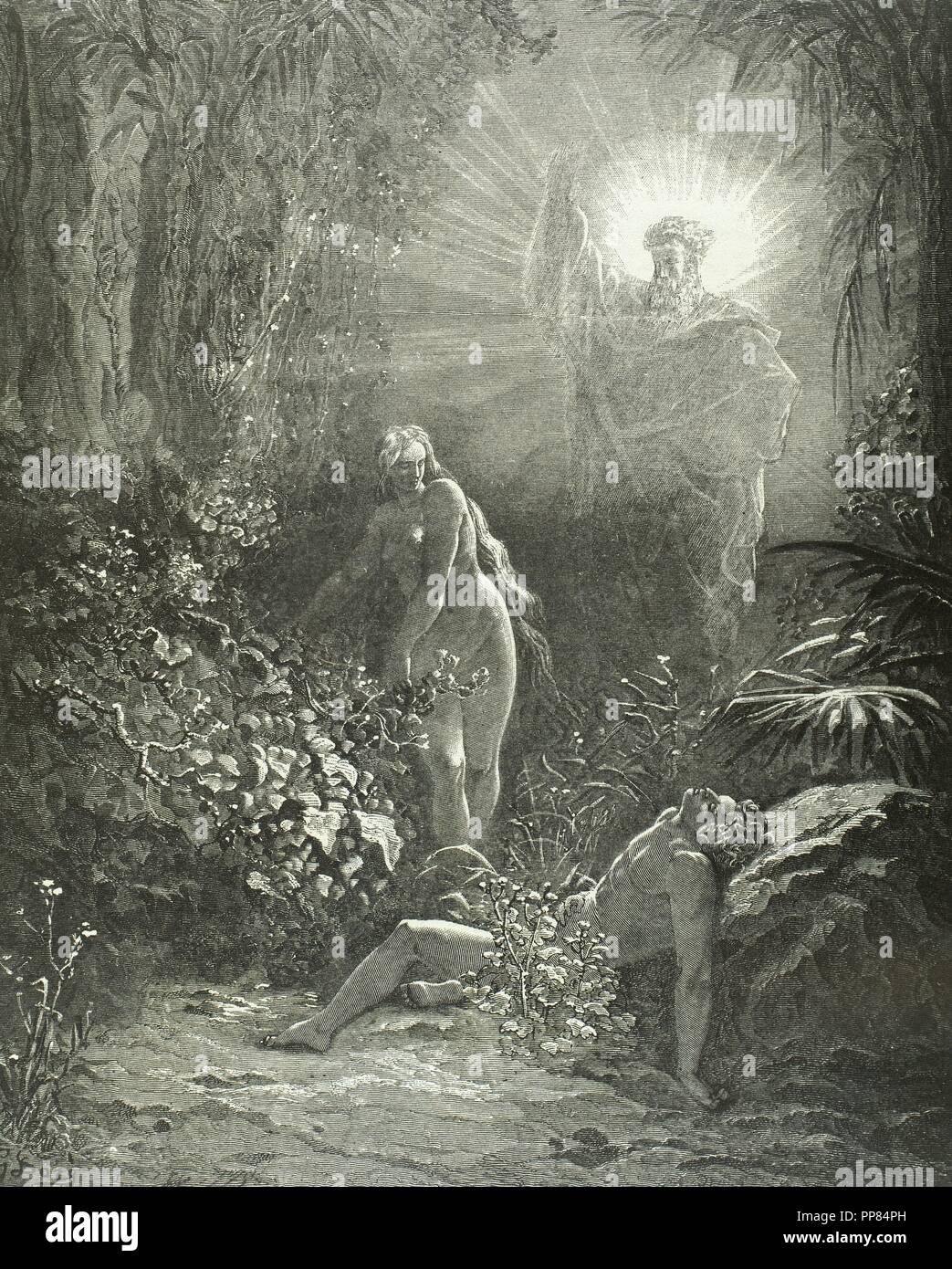 Old Testament Original Sin Adam And Eve Disobeying God Banishes From The Garden Of Eden Book Of Genesis Engraving By Gustave Dore 12 18 Stock Photo Alamy