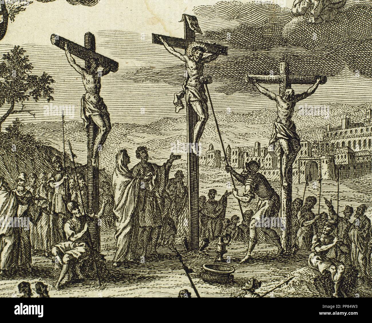 Crucifixion of Christ. Engraving. Stock Photo