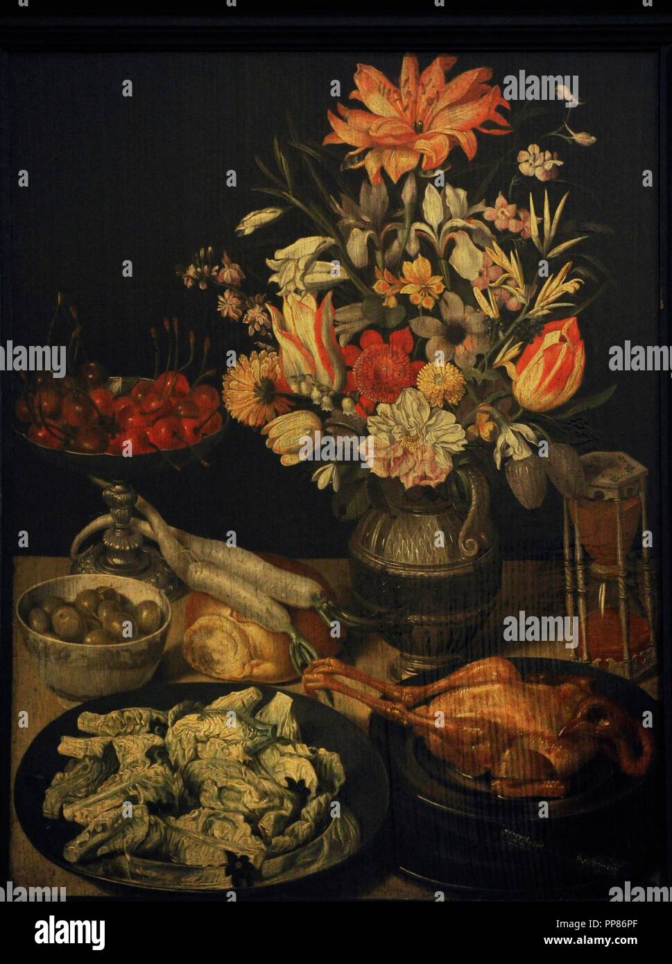 Georg Flegel (1566-1638). German painter. Still Life with Flowers and Snacks, 1630-1635. Oil on panel. The State Hermitage Museum. Saint Petersburg. Russia. Stock Photo