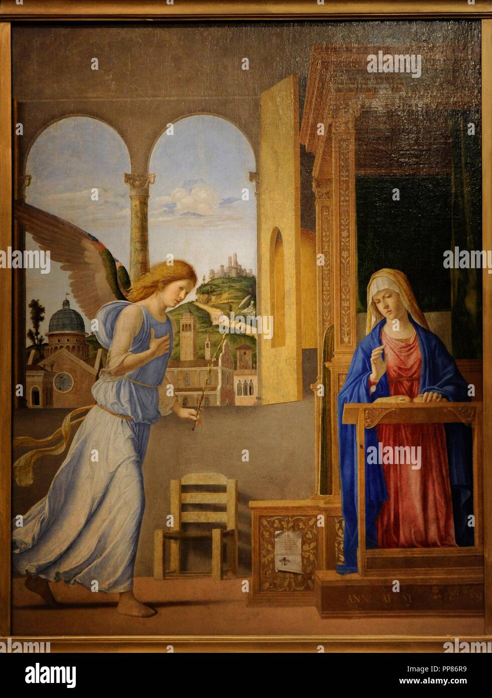 Giovanni Battista Cima da Conegliano (c.1459-c. 1517). Italian Renaissance painter. The Annunciation, 1495. Oil on canvas. The State Hermitage Museum. Saint Petersburg. Russia. Stock Photo