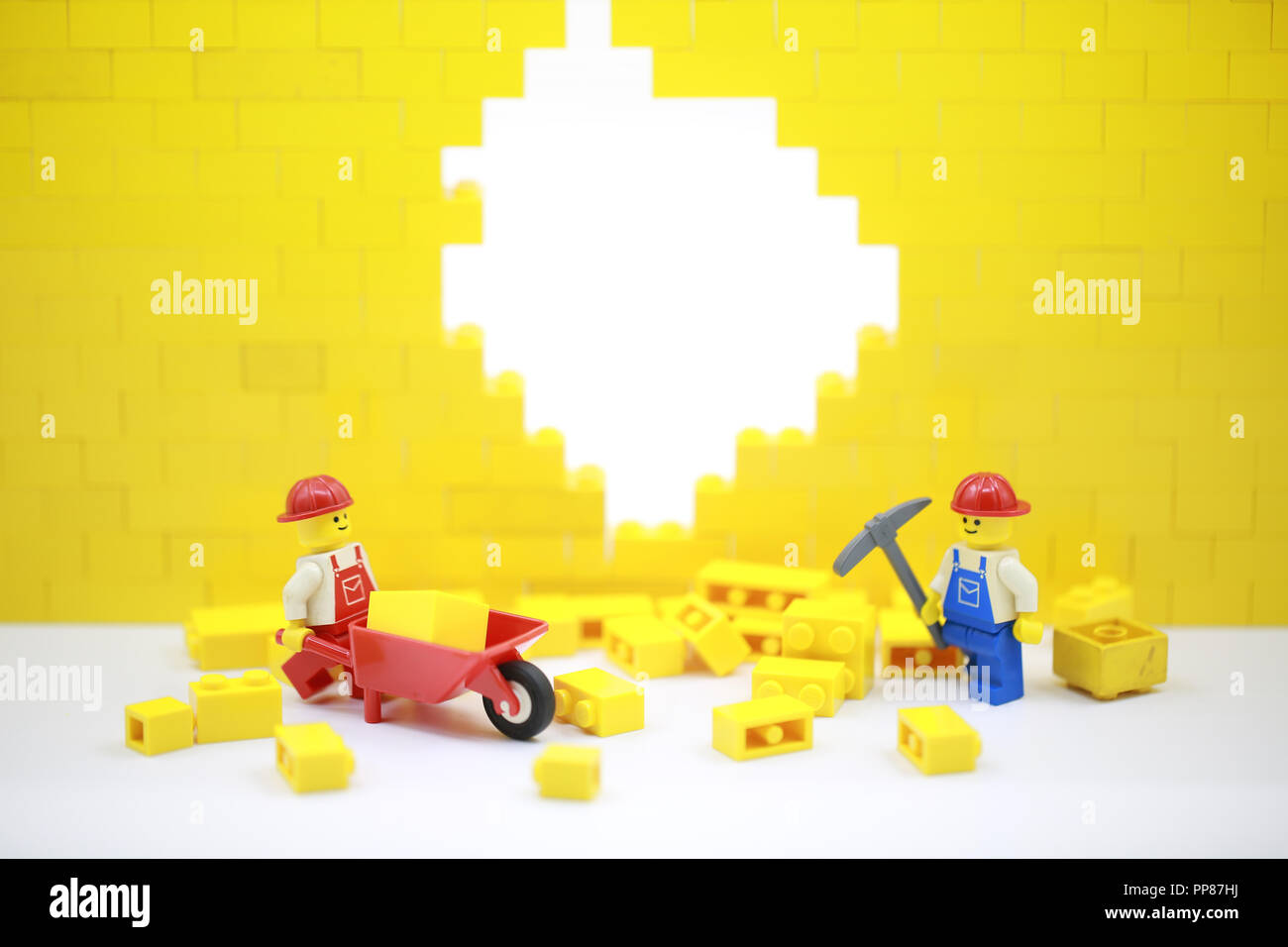 lego worker with the wall Stock Photo