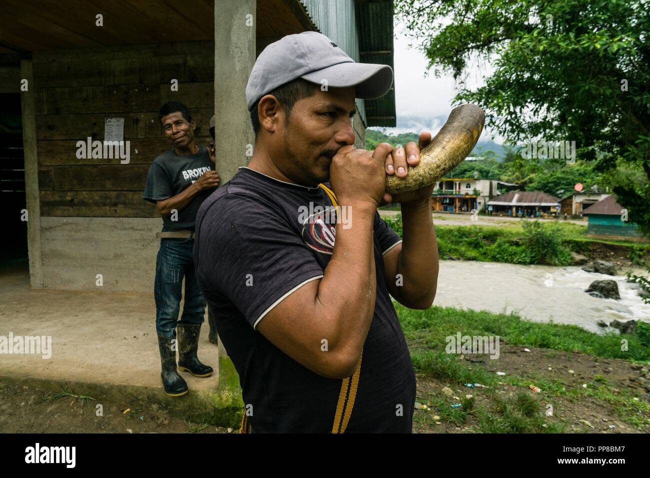 llamada a los lideres indigenas, La Taña, zona Reyna, departamento de Uspantan,Guatemala, Central America. Stock Photo