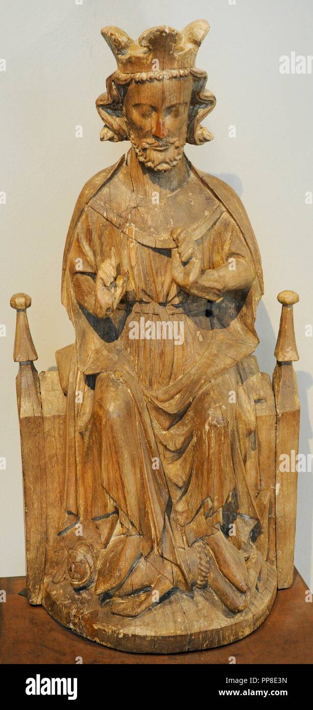 Olaf II of Norway (995-1030) or St. Olaf. King of Norway. Statue. Tanum church, Brunlanes, Vestfold, c. 1260-1280. Historical Museum. Oslo. Norway. Stock Photo