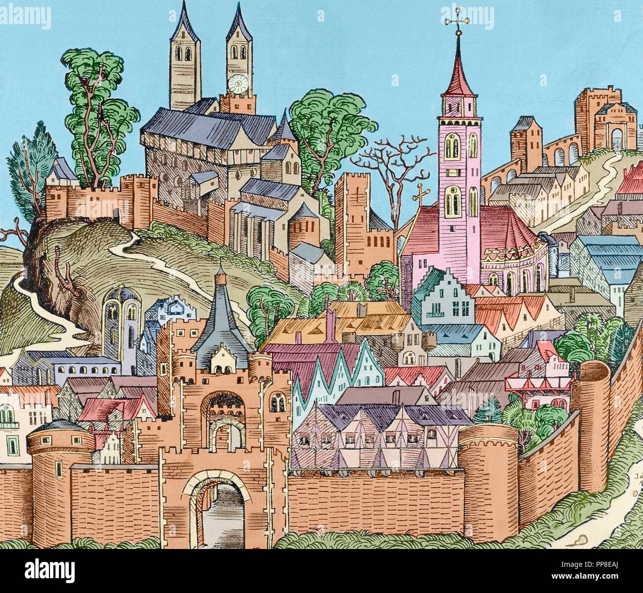 Italy city medieval engraving hi-res stock photography and images - Alamy, image size:1300x1199