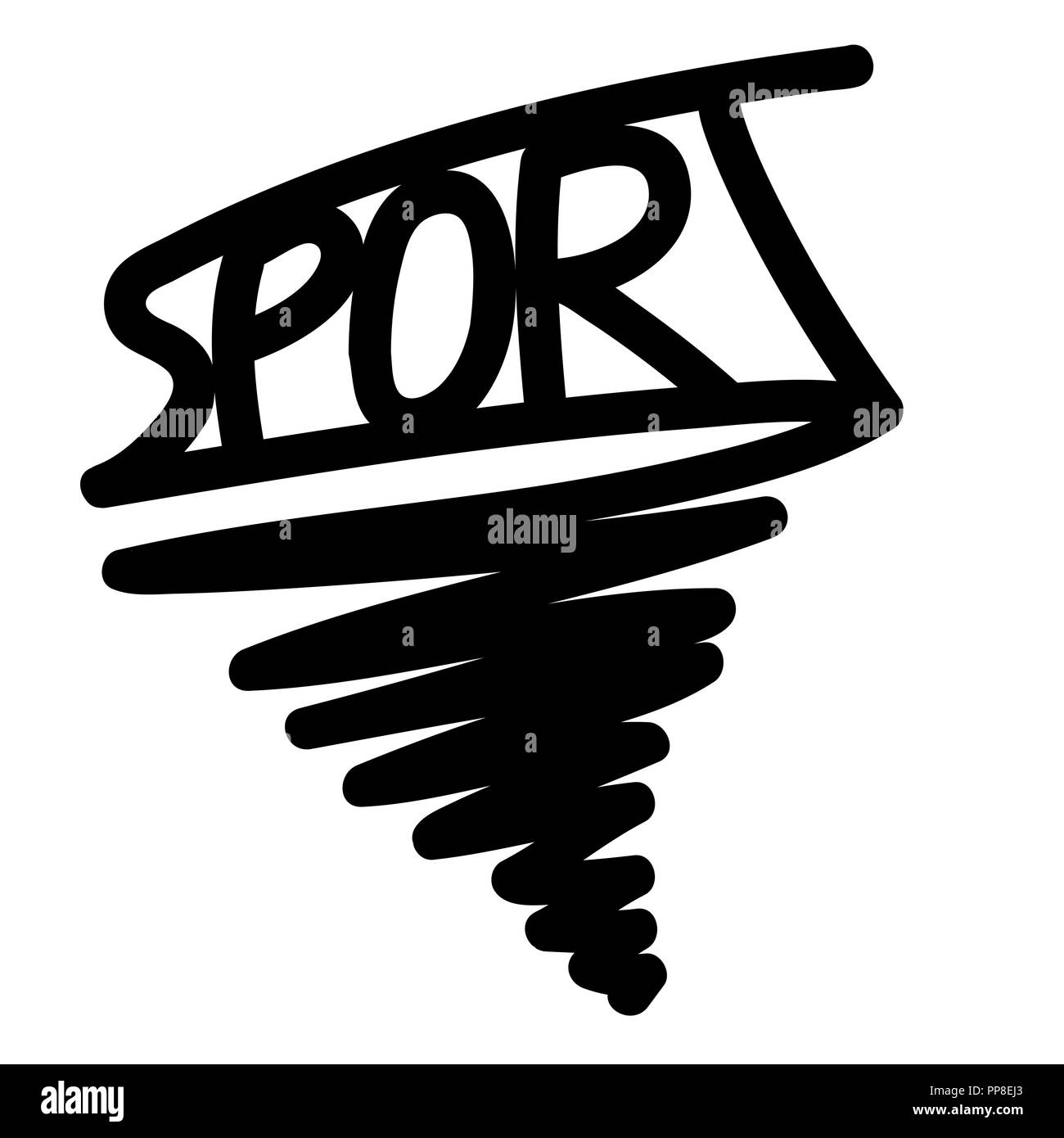 Vector illustration of a sport logo. The word sport in a tornado