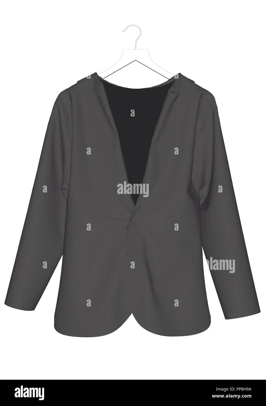 Black man's jacket on a hanger. 3D. Front view. Vector illustration. A realistic jacket. Stock Vector