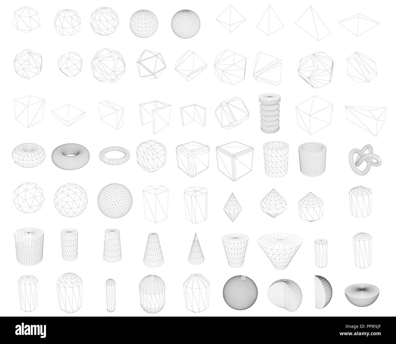 A set with a set of geometric figures, figures in the contours. 3D. Vector illustration. Stock Vector