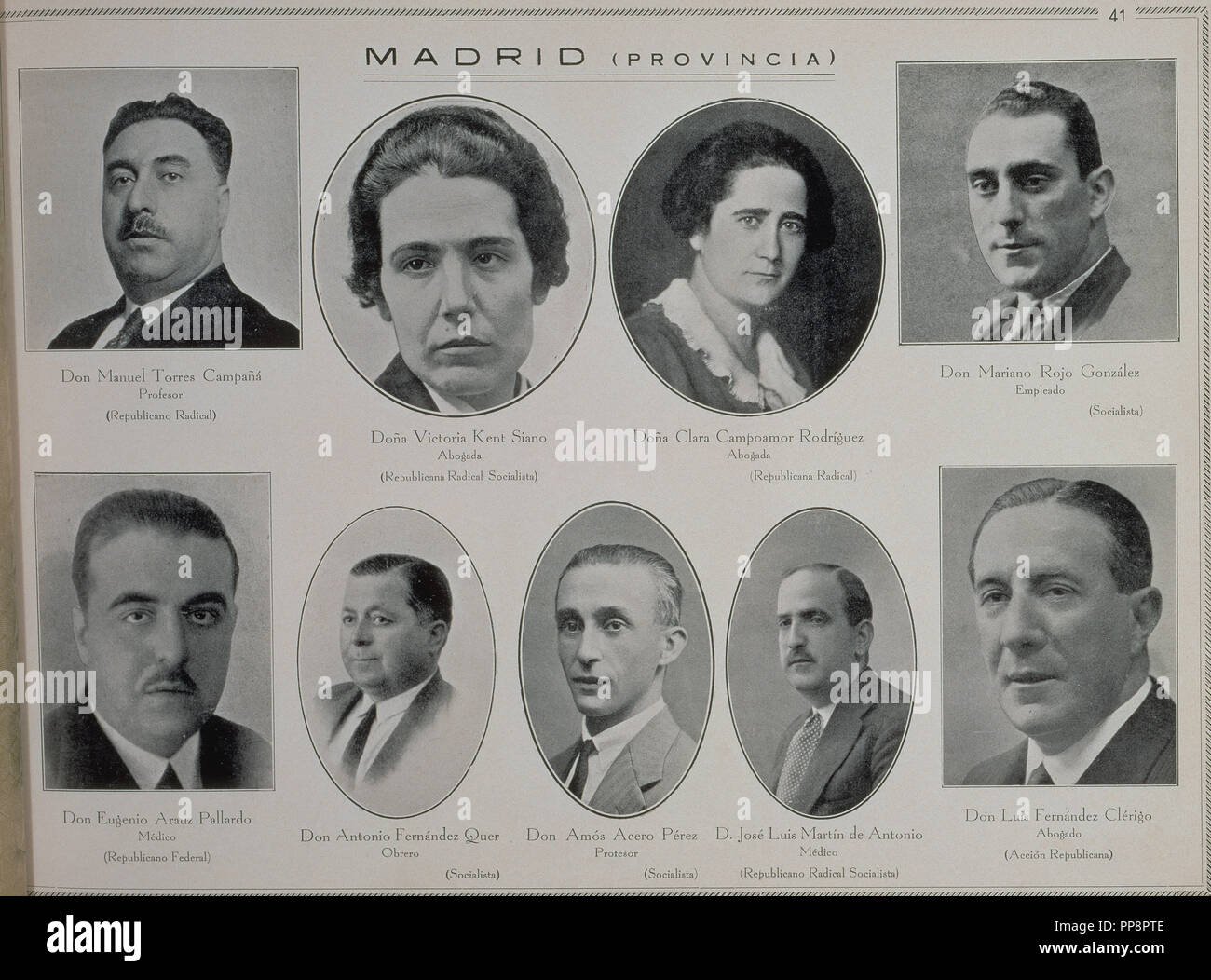 PORTRAITS OF REPUBLICAN AND SOCIALIST DEPUTIES IN 1936. Location: CONGRESO DE LOS DIPUTADOS-BIBLIOTECA. MADRID. Stock Photo